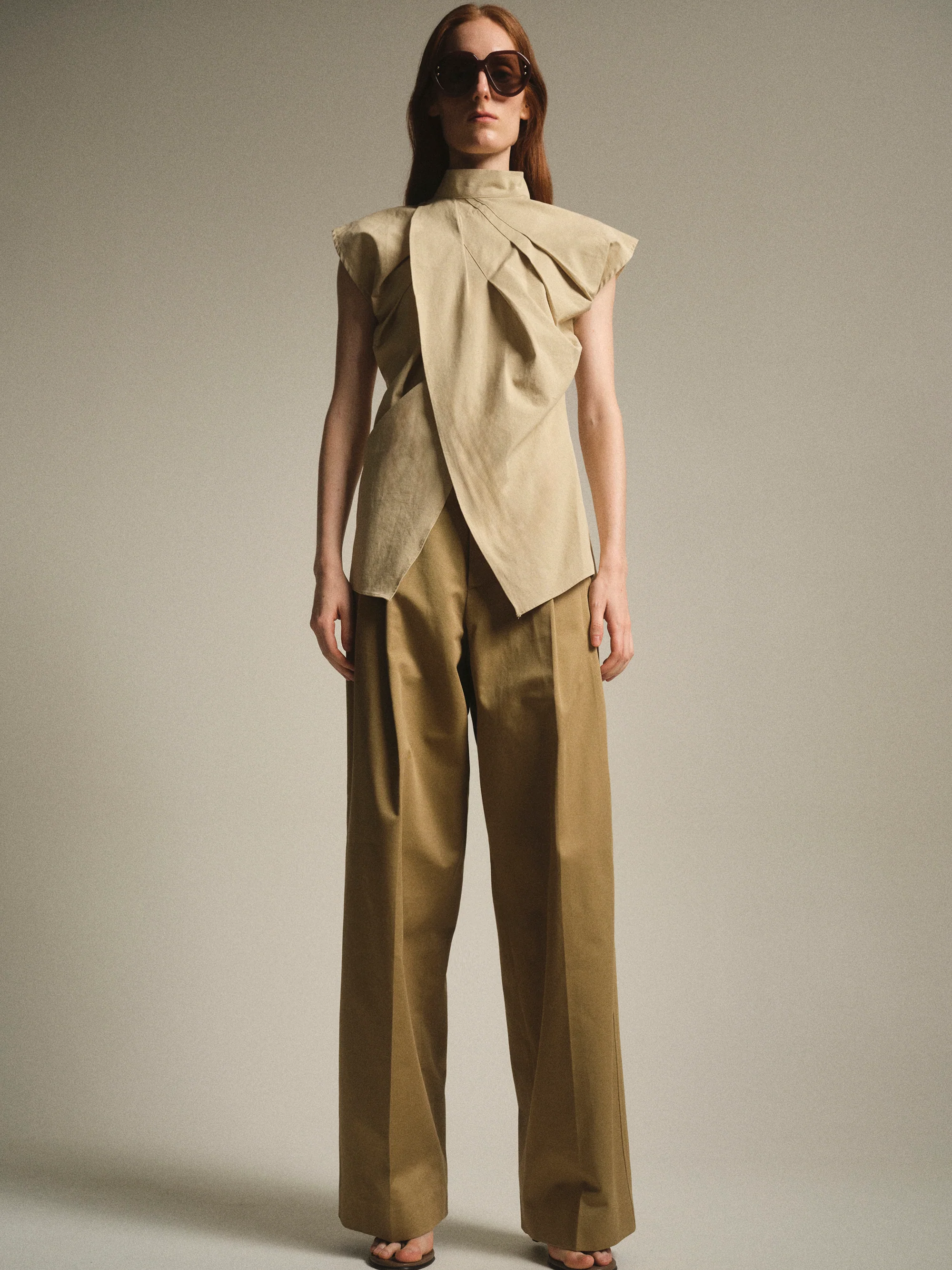 Draped Wrap Shirt, Beige - Image 4