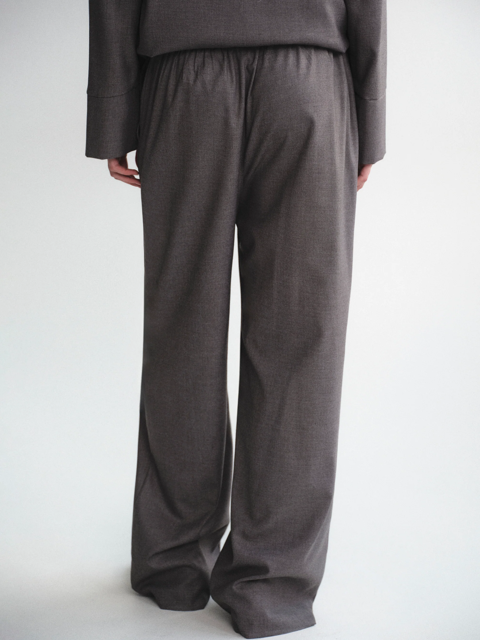 Drawstring Flannel Trousers, Grey - Image 4