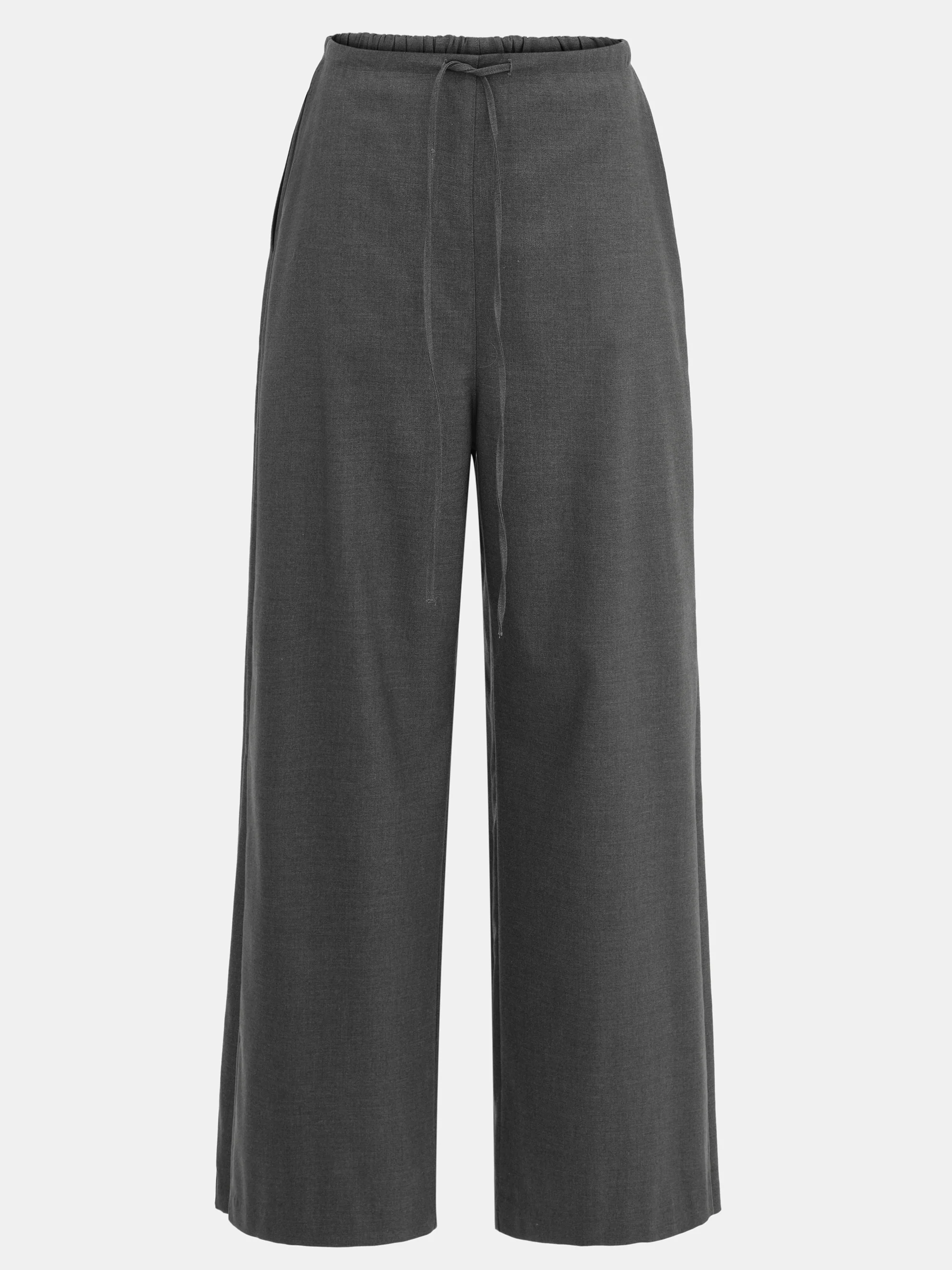 Drawstring Flannel Trousers, Grey - Image 5