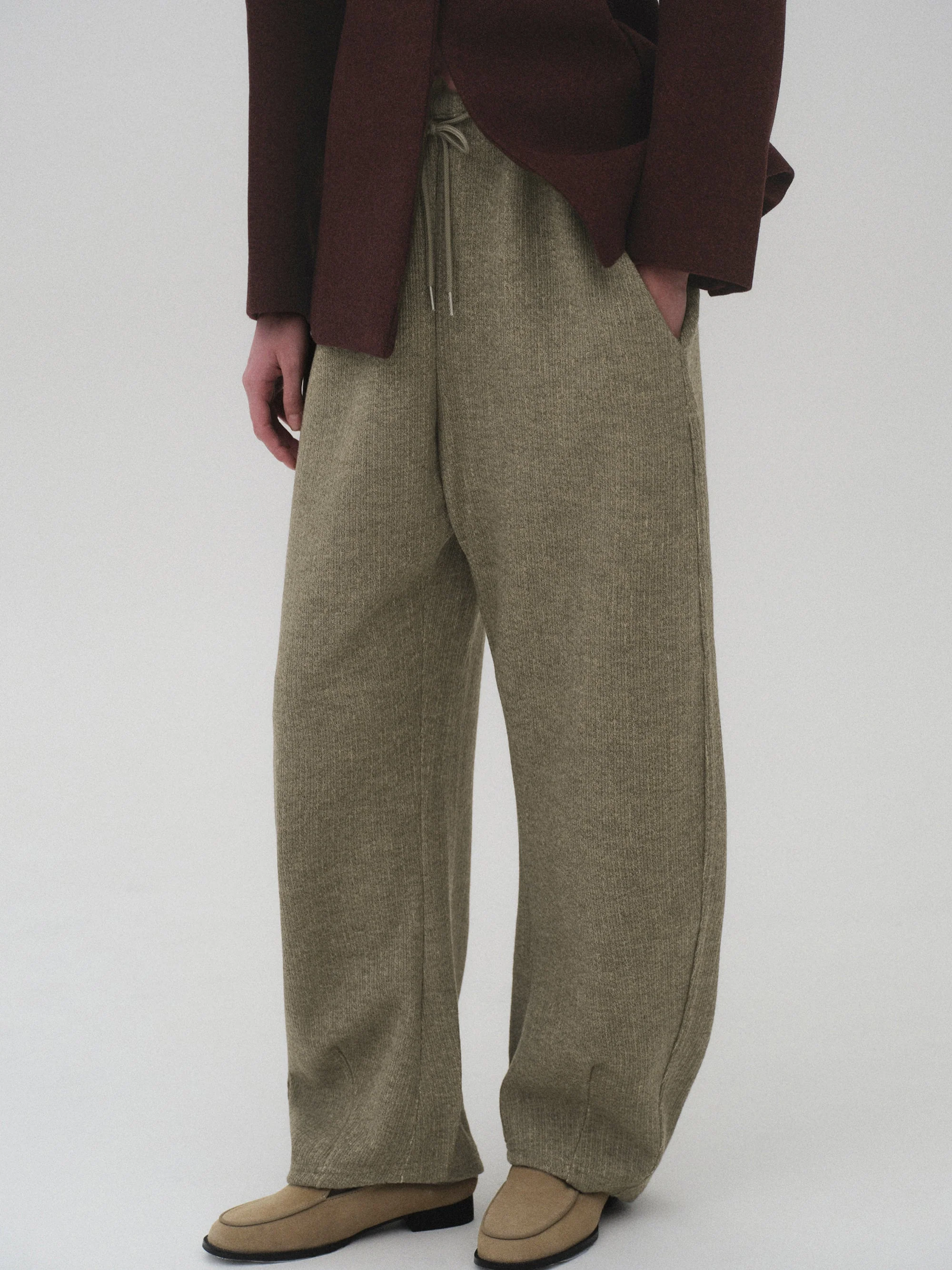 Drawstring Knitted Pants, Taupe