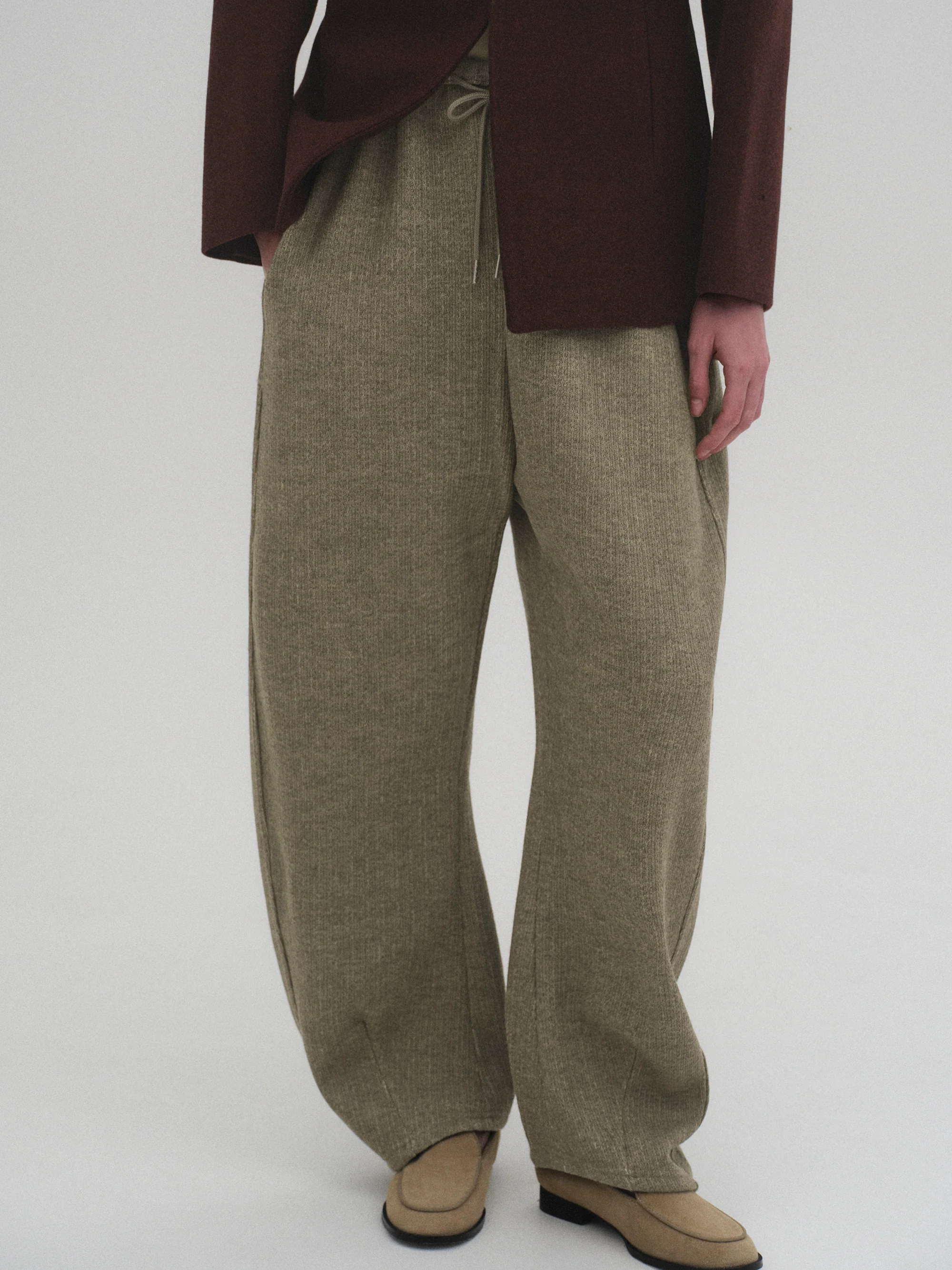 Drawstring Knitted Pants, Taupe - Image 3
