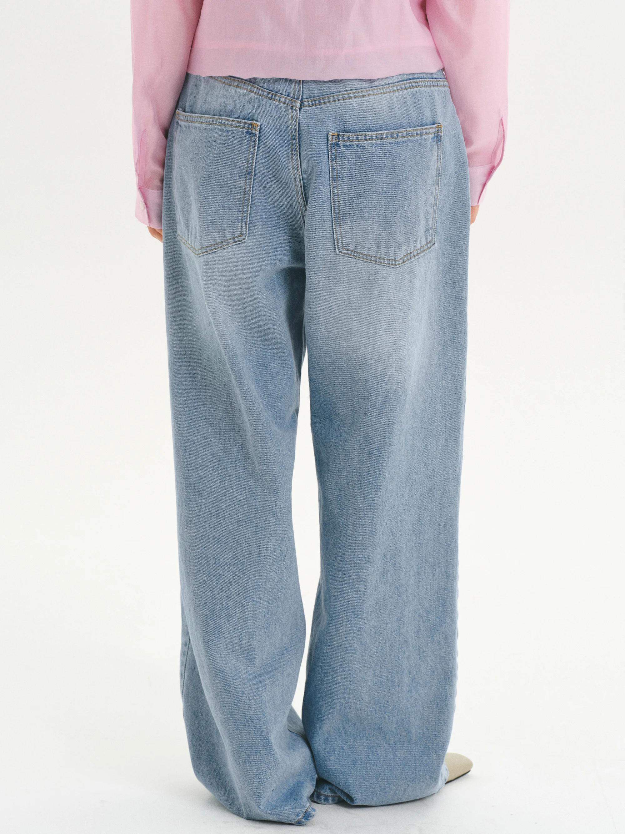 Drawstring Patch Pocket Jeans, Light Blue - Image 4