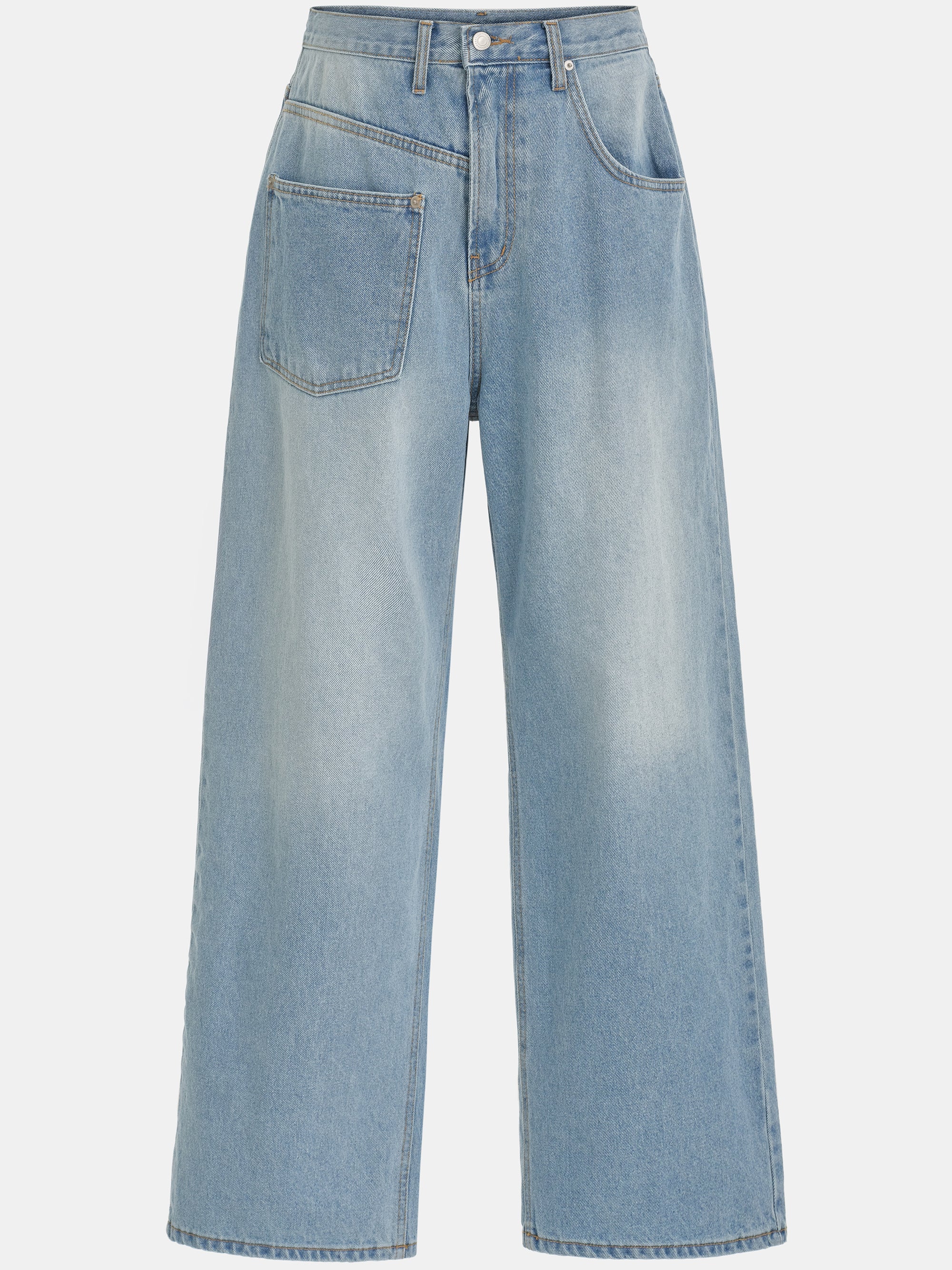 Drawstring Patch Pocket Jeans, Light Blue - Image 5