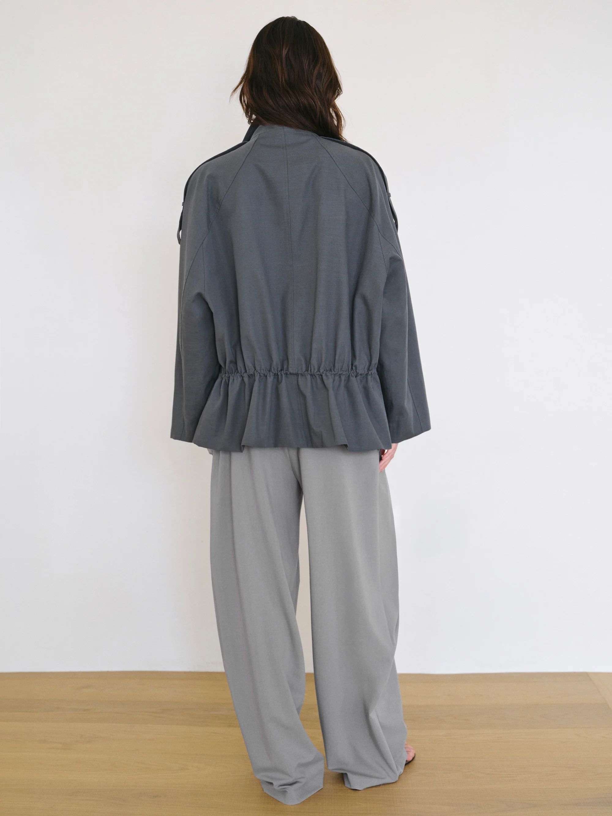 Drawstring Short Trench Jacket, Charcoal - Image 4