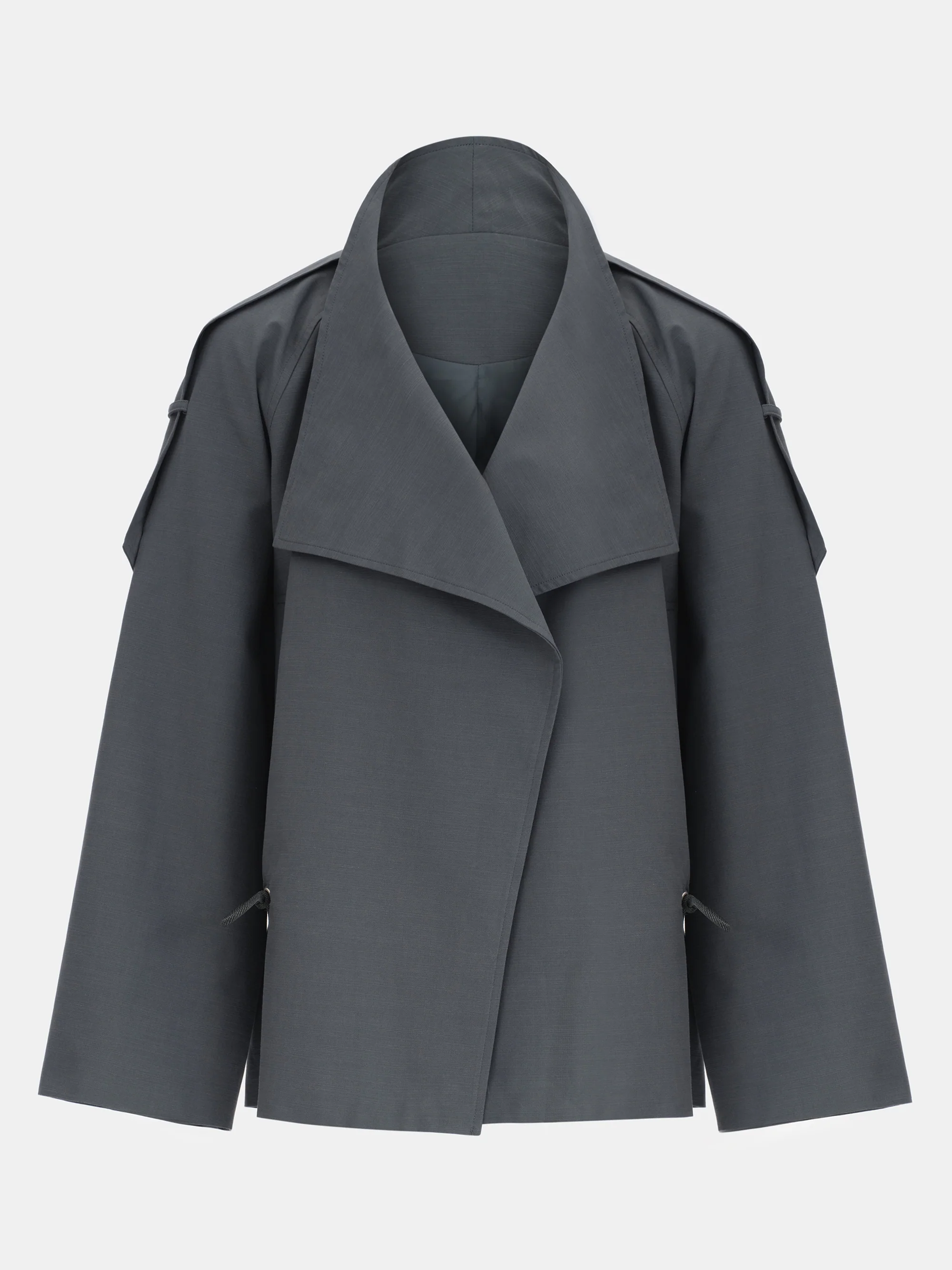 Drawstring Short Trench Jacket, Charcoal - Image 5