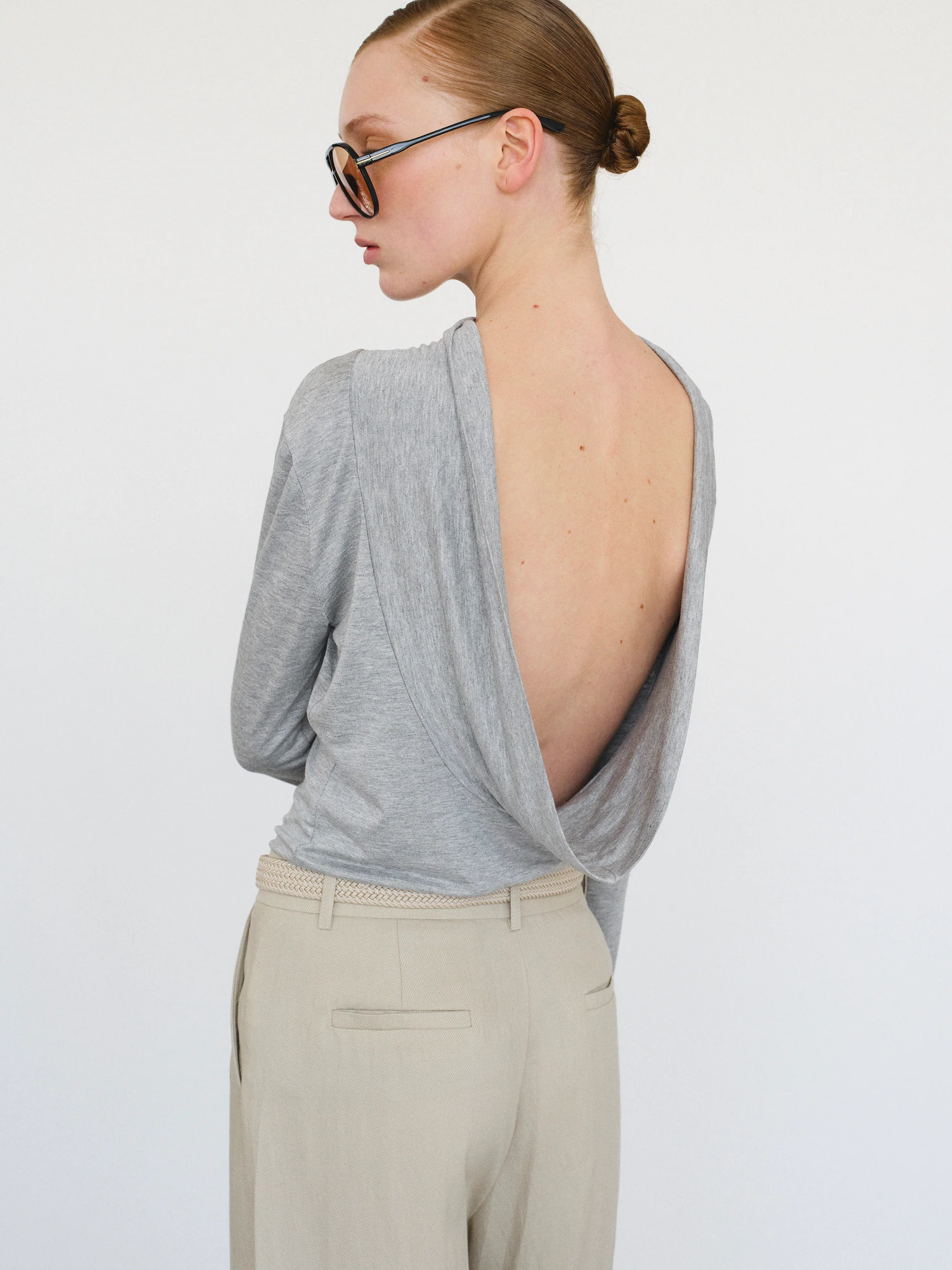 Drop Back Blouse, Grey