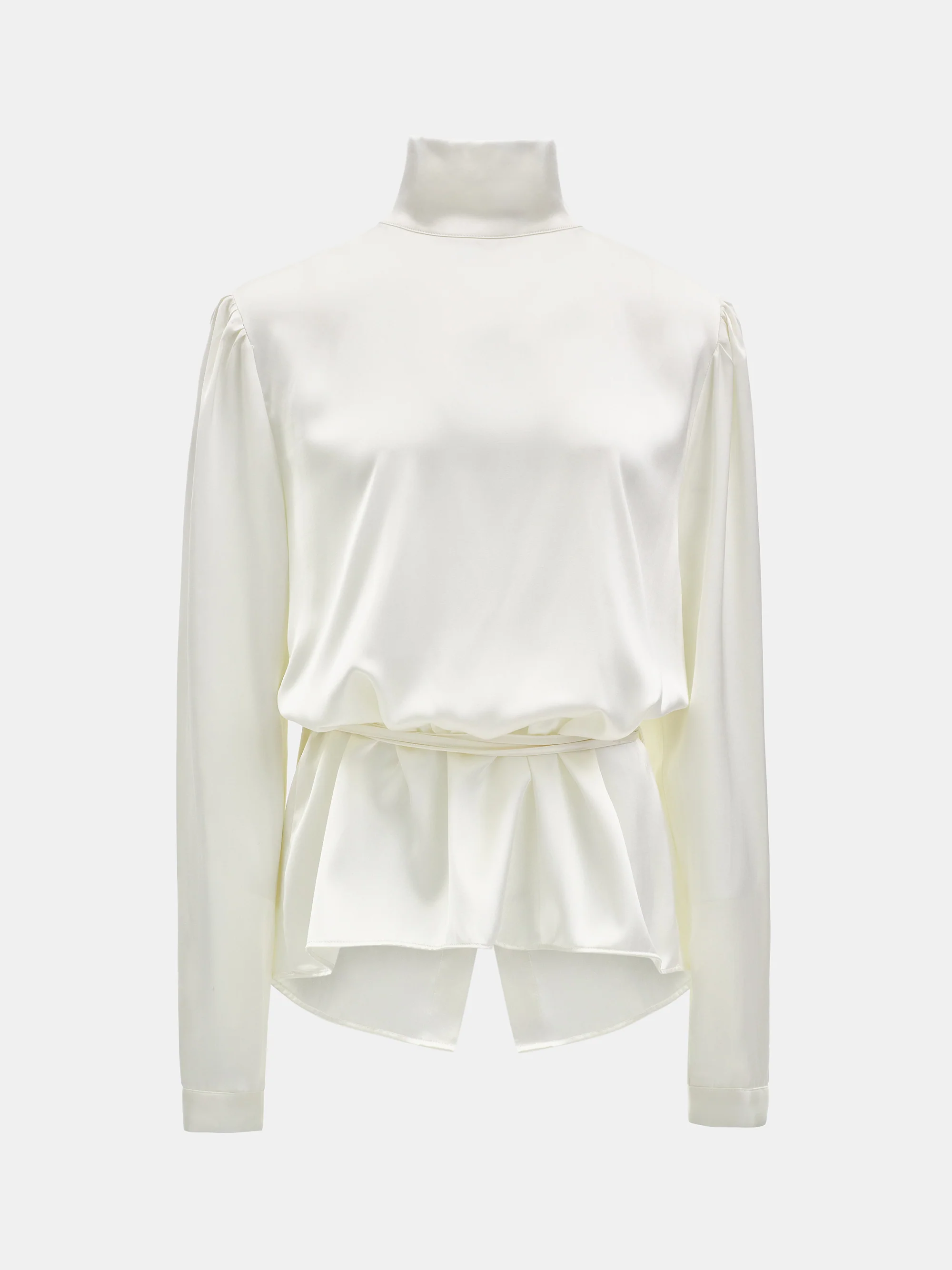 Eben Draped Satin High-Neck Blouse, Ivory - Image 6