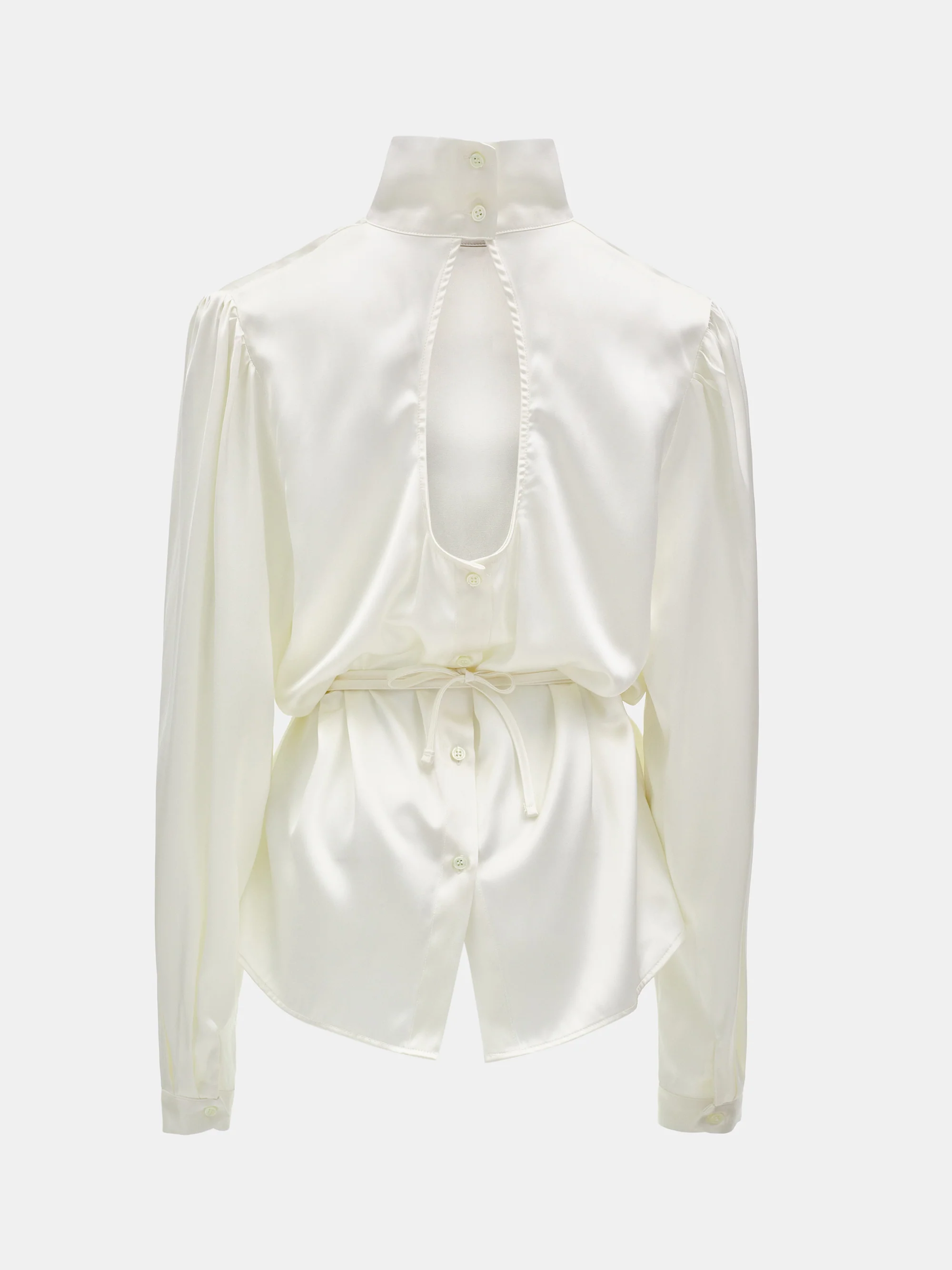 Eben Draped Satin High-Neck Blouse, Ivory - Image 7