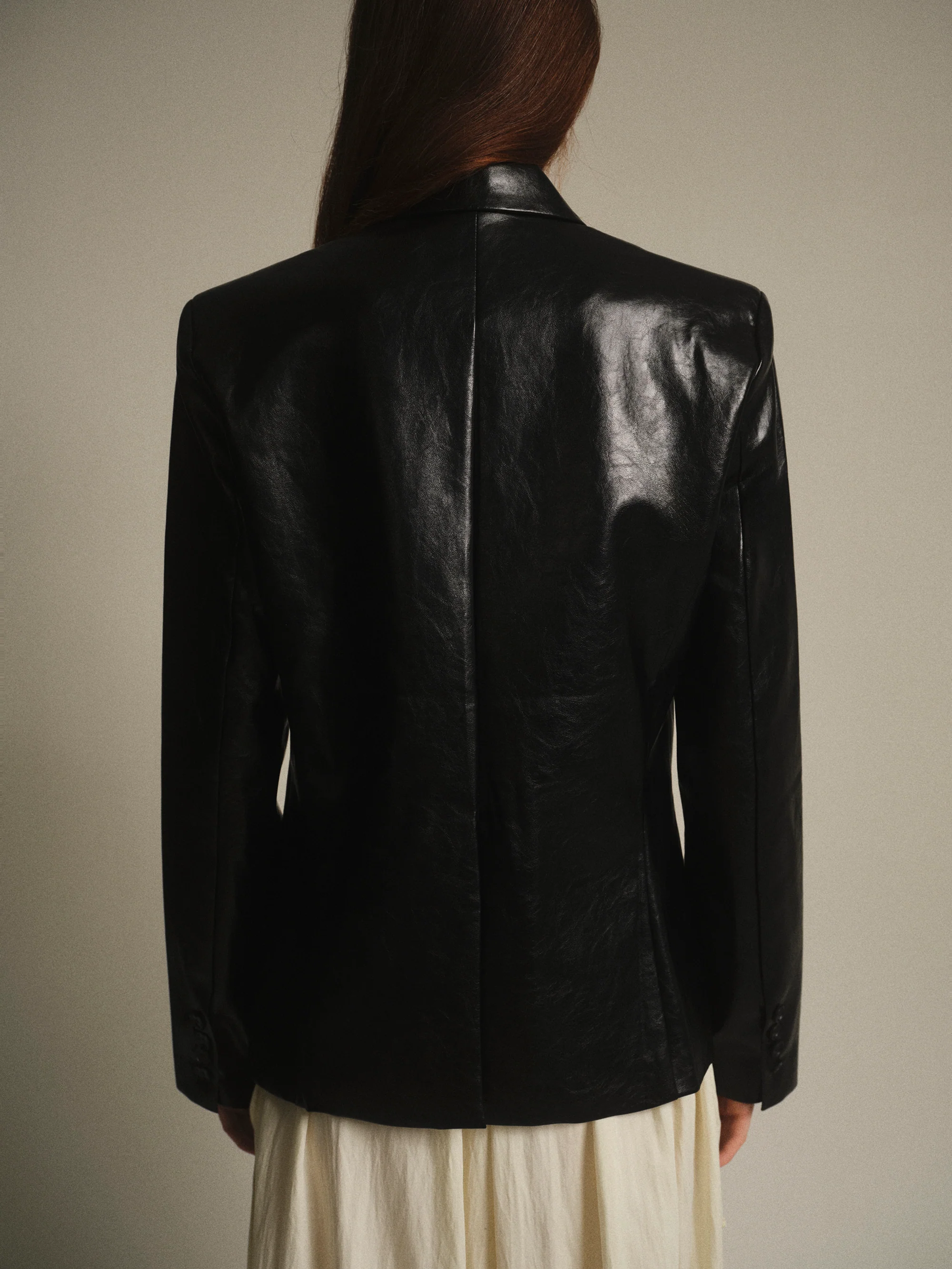 Edmont Fitted Faux-Leather Blazer, Black - Image 3