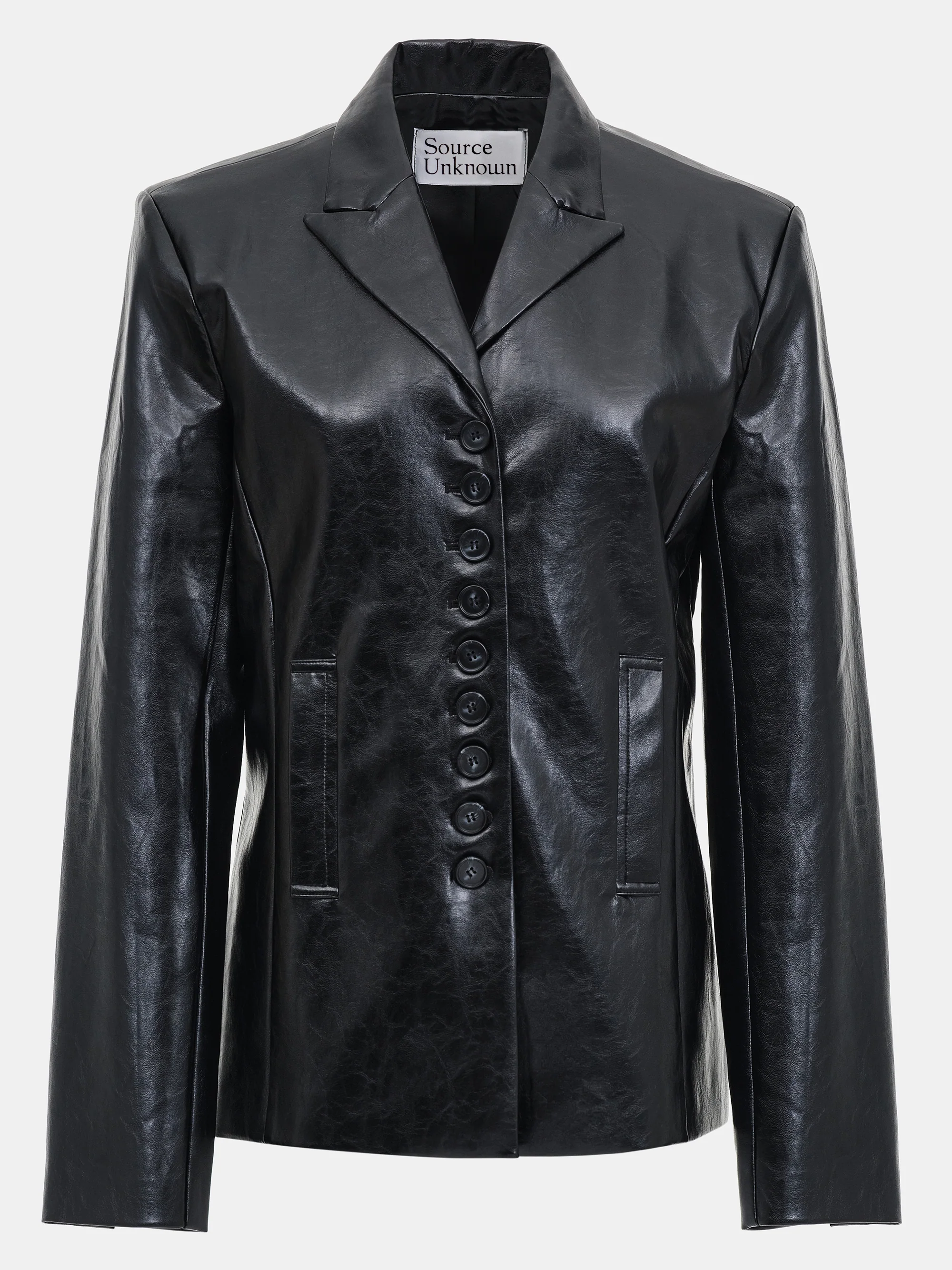 Edmont Fitted Faux-Leather Blazer, Black - Image 4
