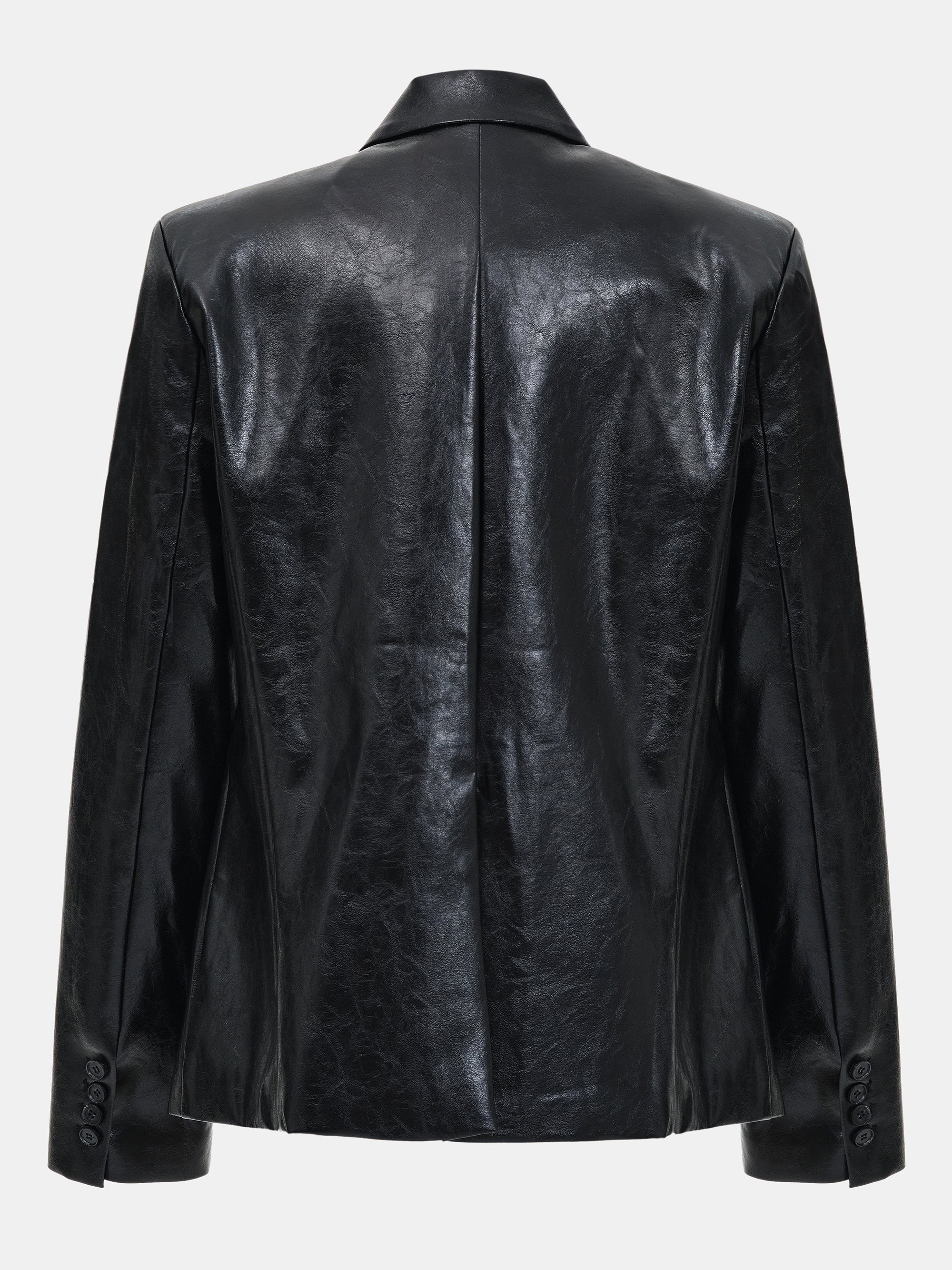 Edmont Fitted Faux-Leather Blazer, Black - Image 5