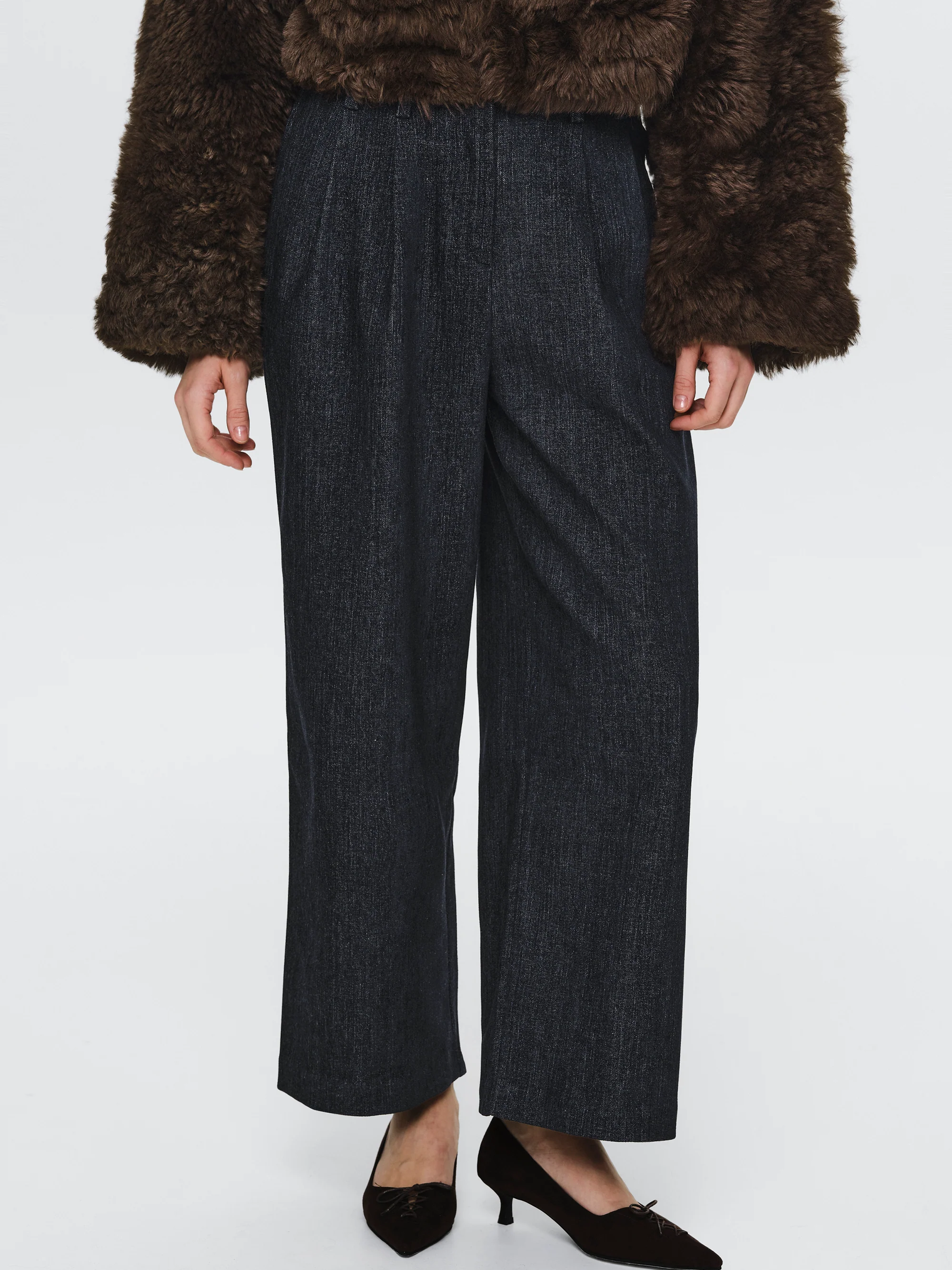 Elastic Waist Brushed Pants, Denim