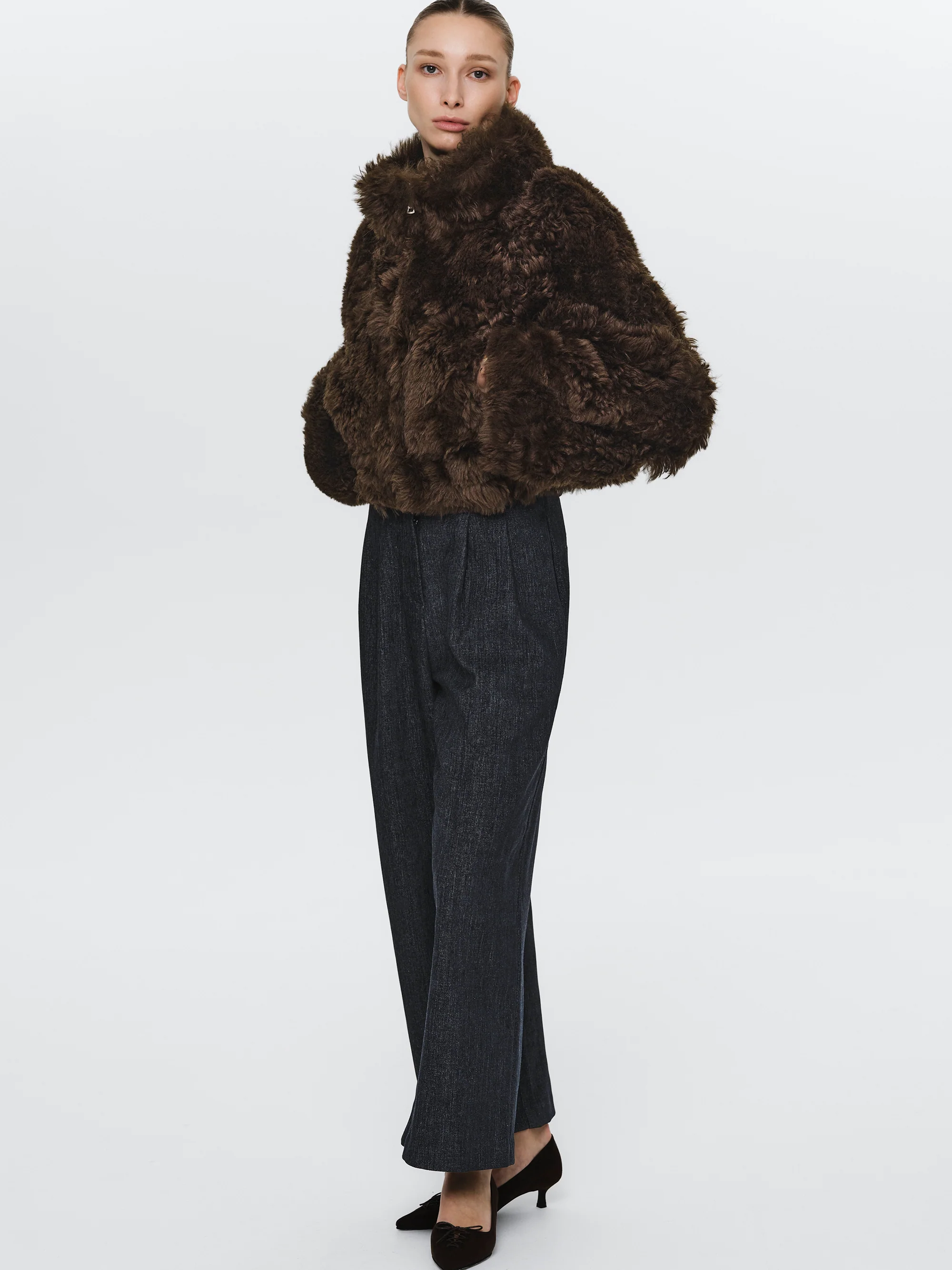 Elastic Waist Brushed Pants, Denim - Image 3