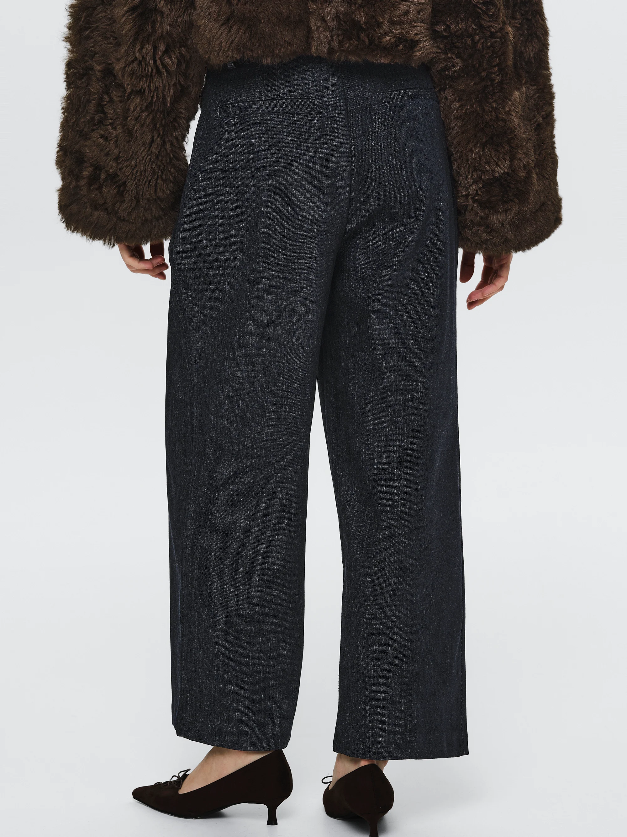Elastic Waist Brushed Pants, Denim - Image 4