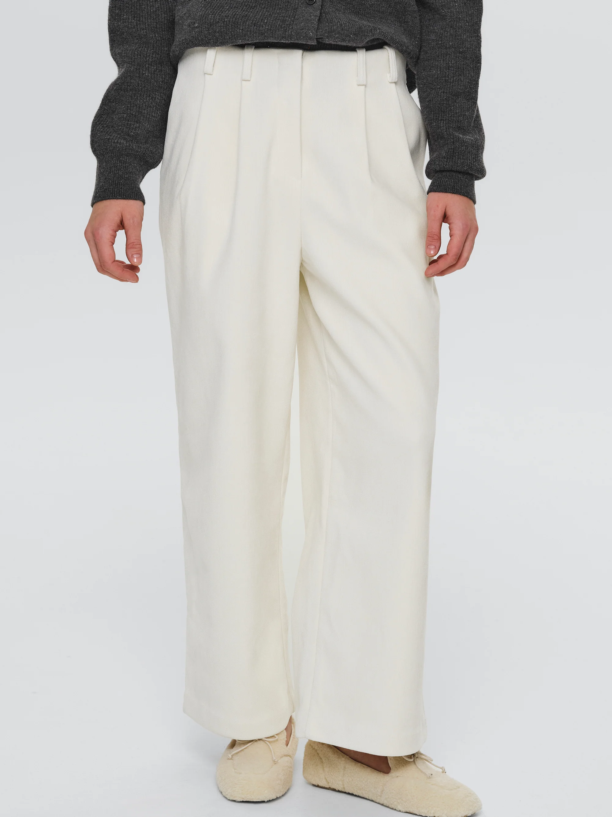 Elastic Waist Brushed Pants, Ivory