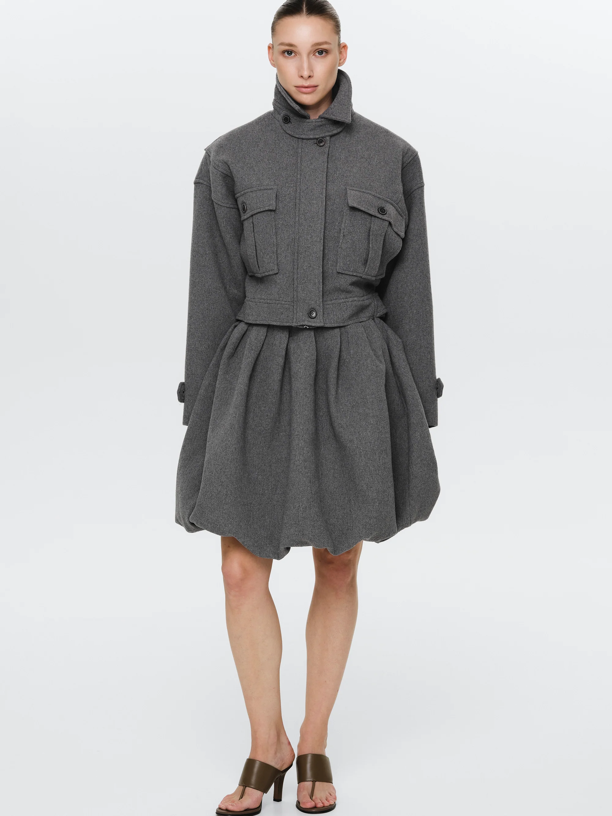 Elastic Waist Bubble Skirt, Grey - Image 2