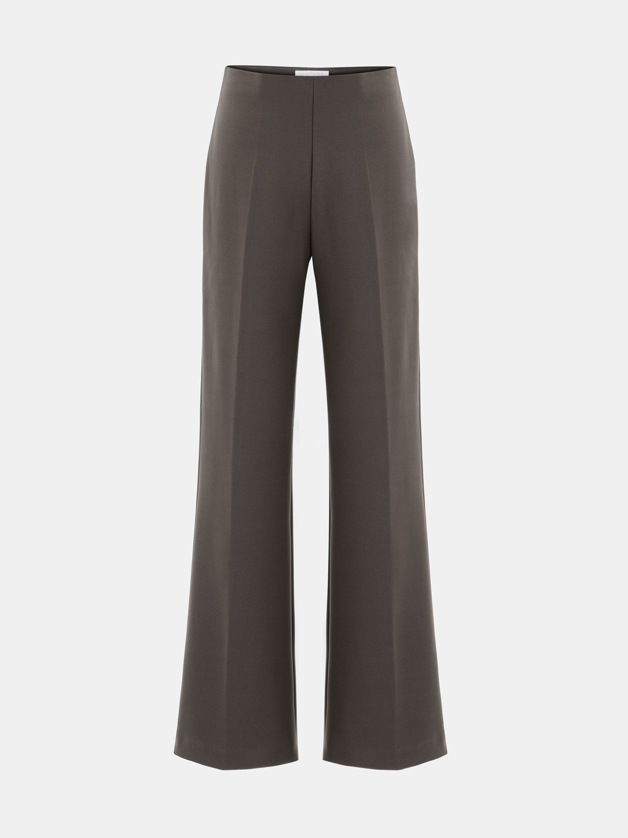 Elastic Waist Creased Trousers, Brown - Image 4