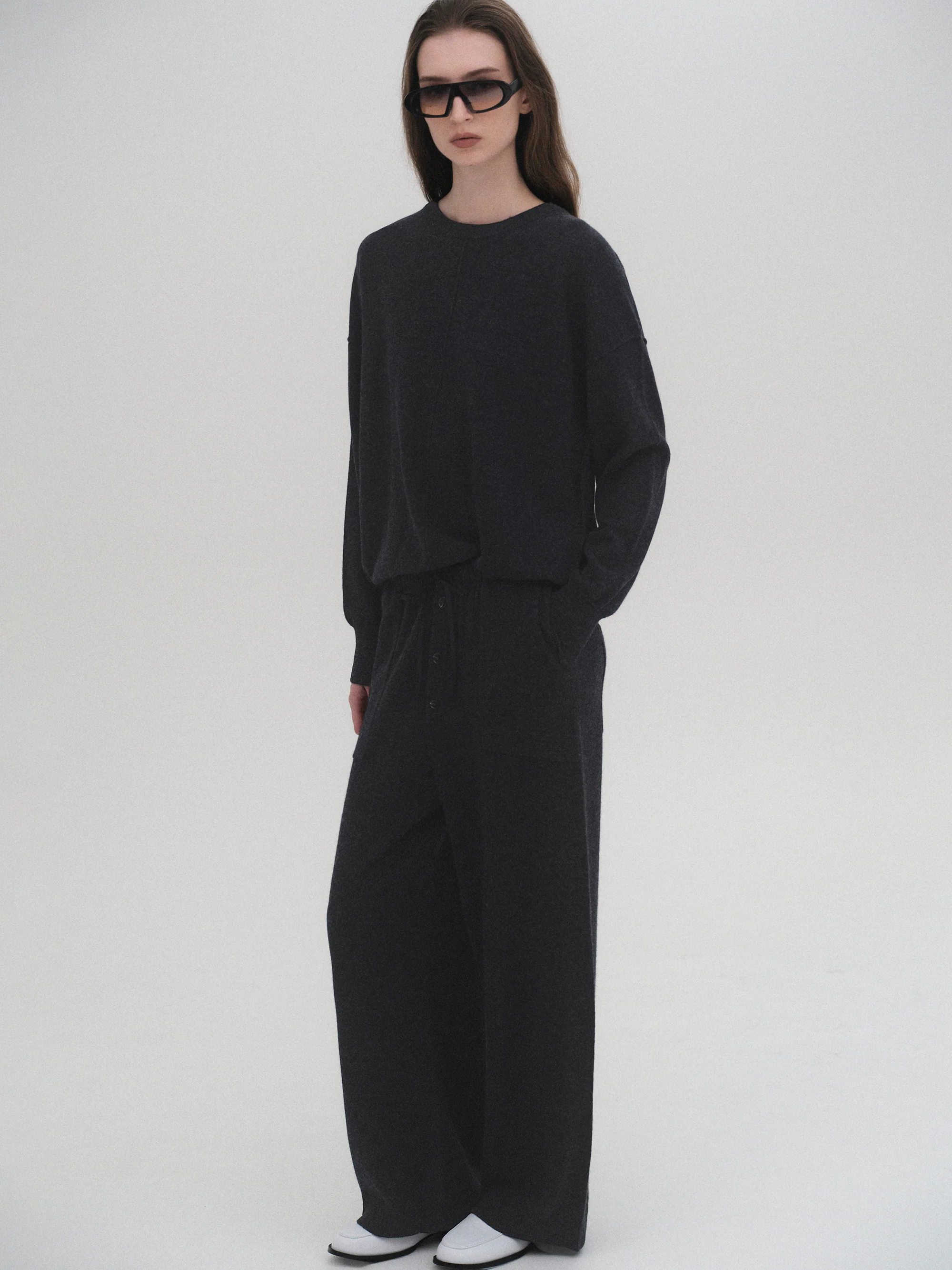 Elastic Waist Wool Pants, Black - Image 3