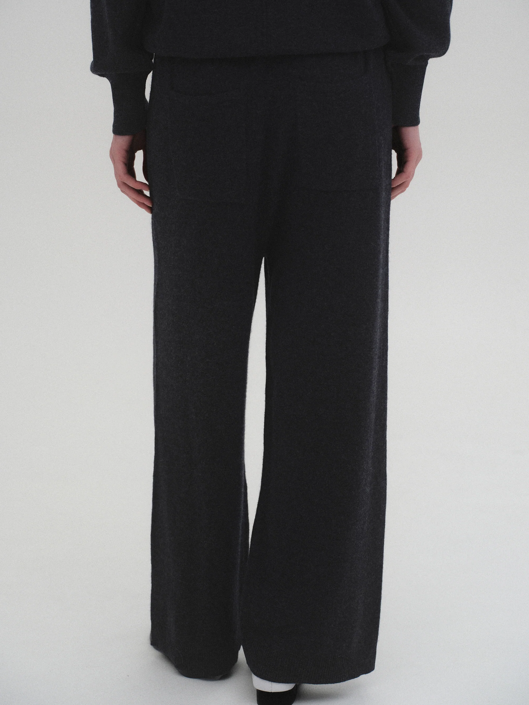 Elastic Waist Wool Pants, Black - Image 4