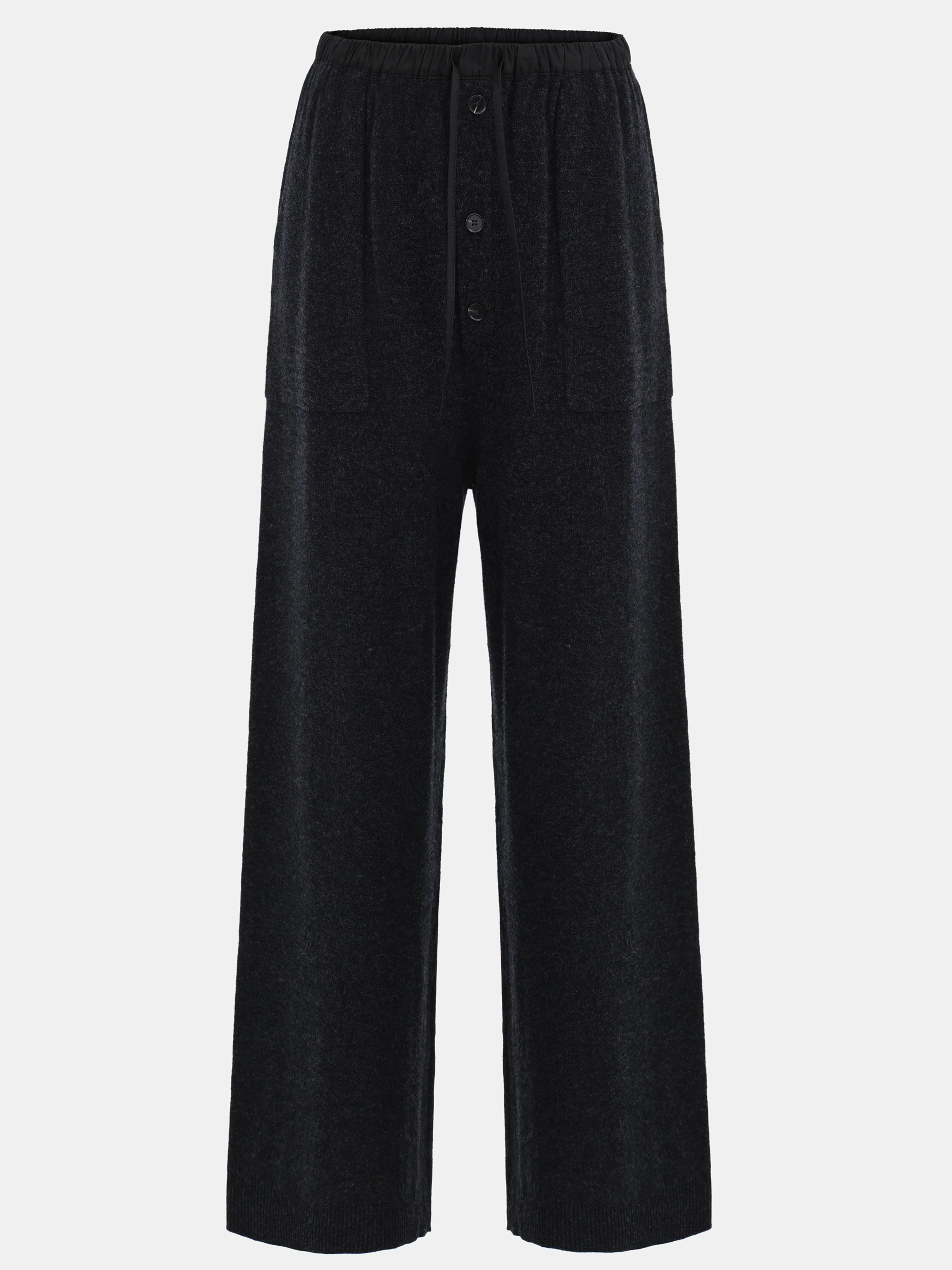 Elastic Waist Wool Pants, Black - Image 5