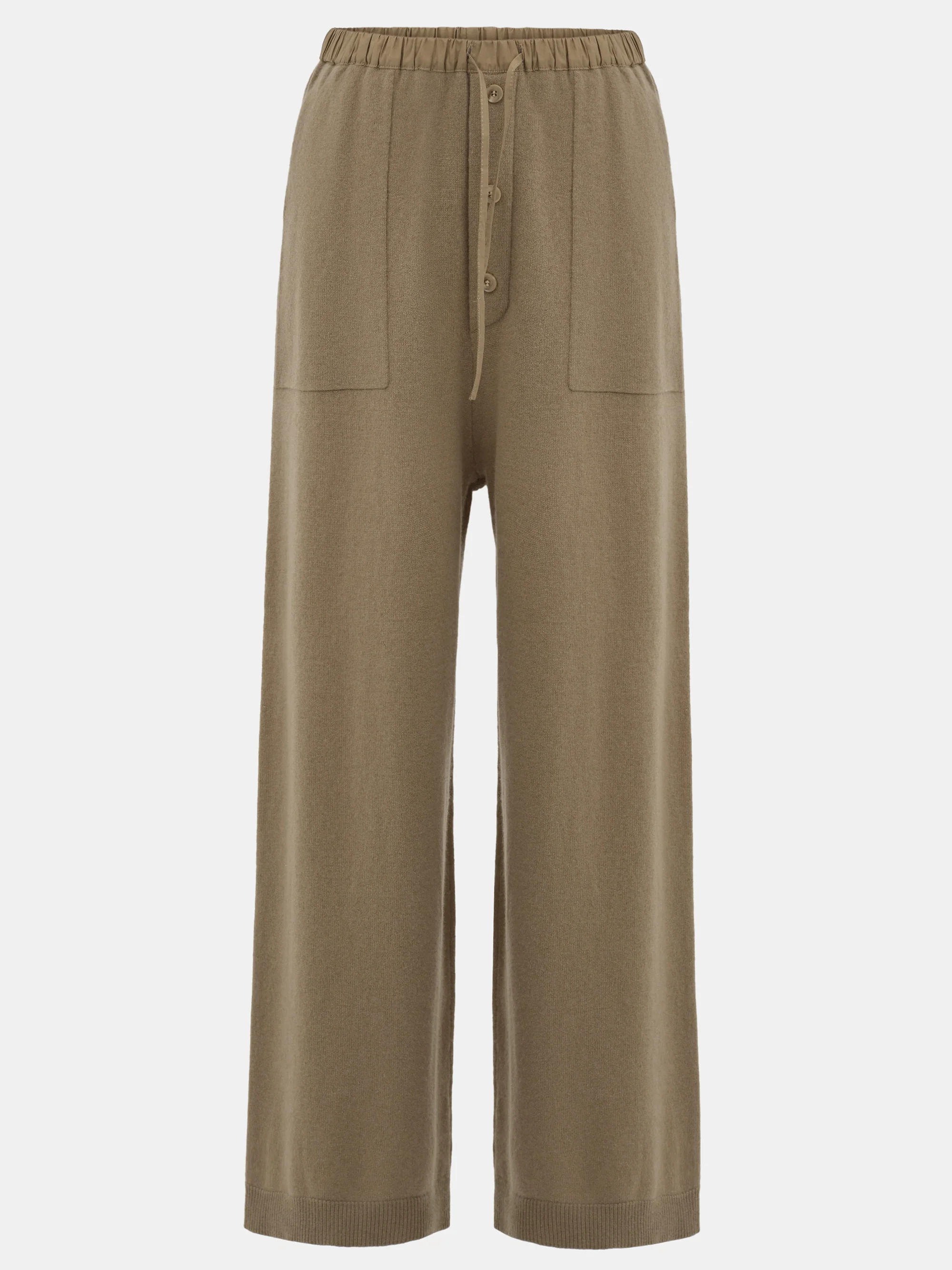 Elastic Waist Wool Pants, Brown - Image 4