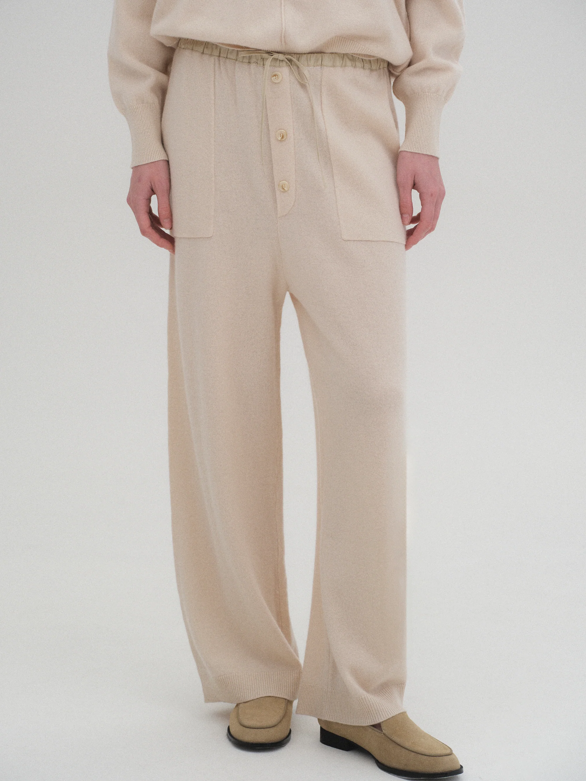 Elastic Waist Wool Pants, Ivory