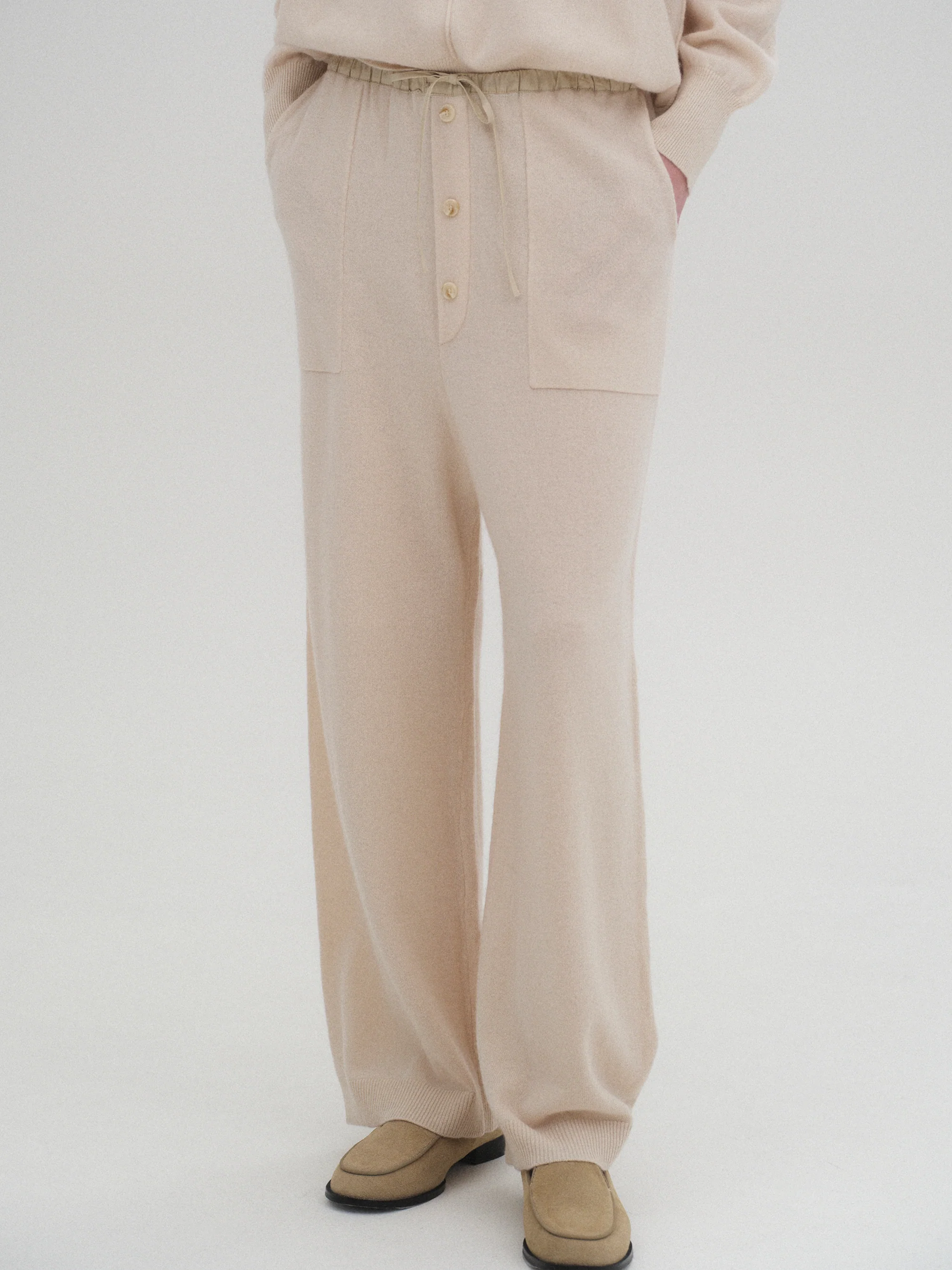 Elastic Waist Wool Pants, Ivory - Image 2