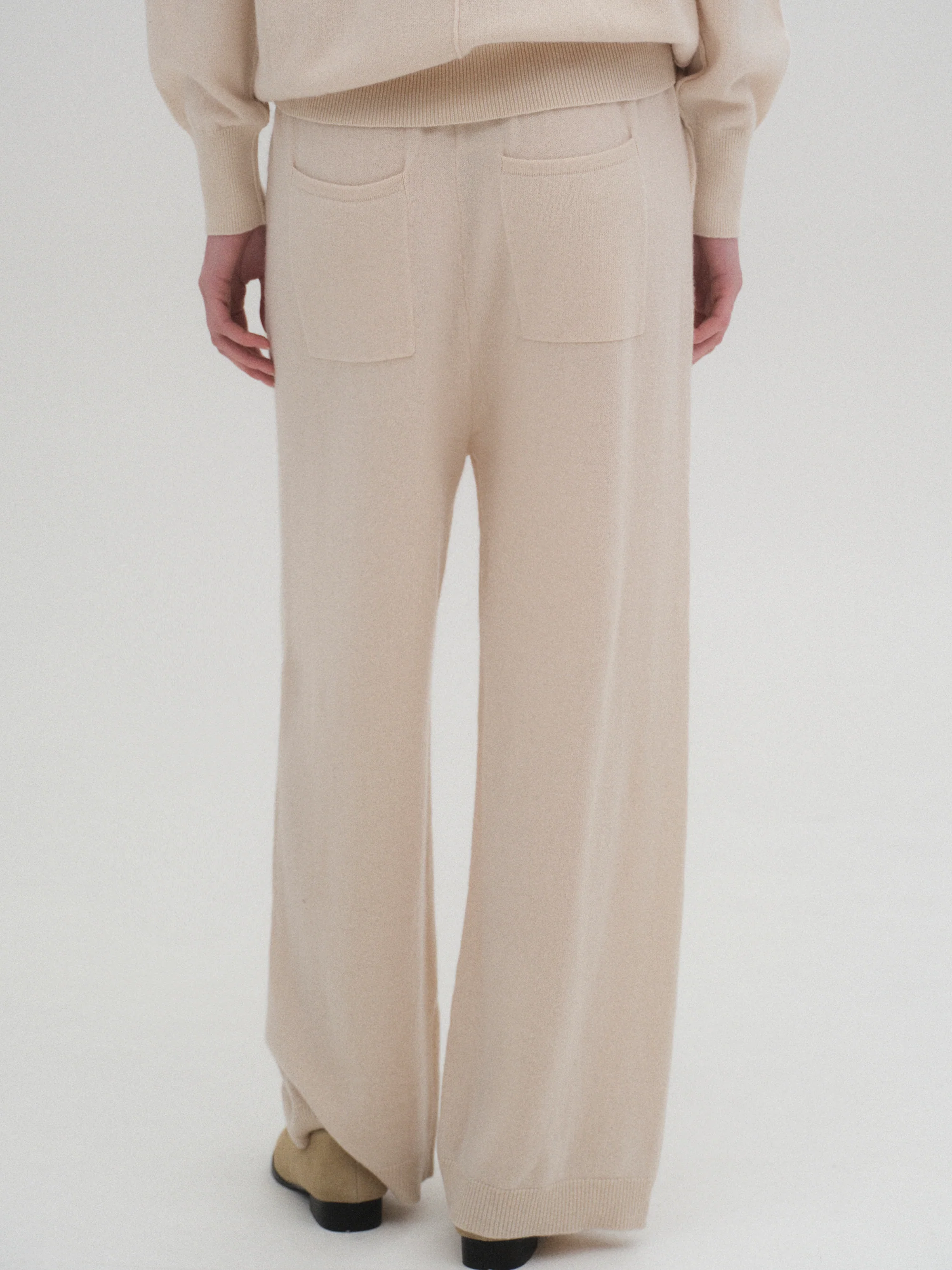 Elastic Waist Wool Pants, Ivory - Image 3
