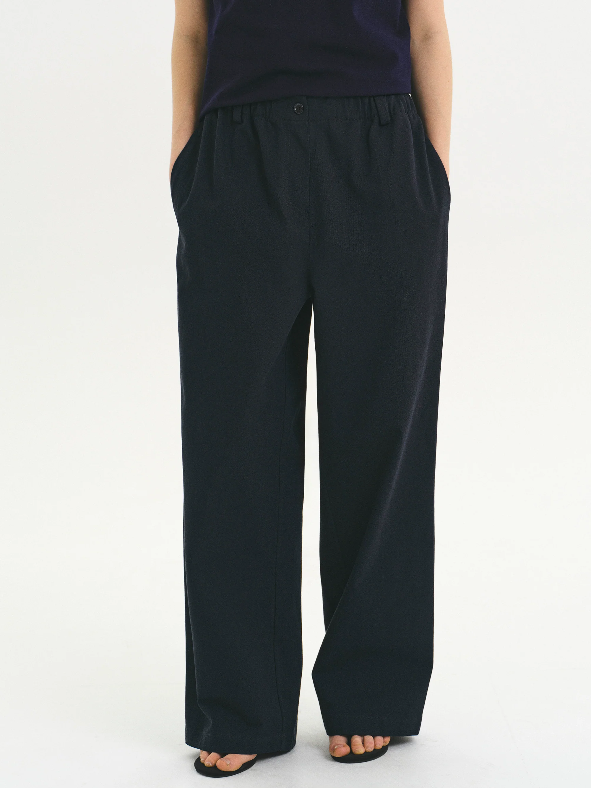 Elasticated Cotton Pants, Navy