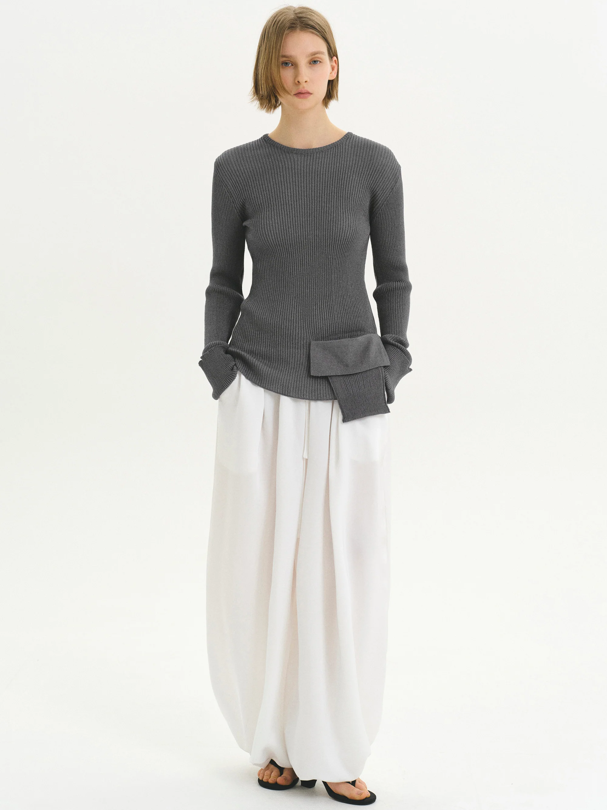 Elasticated Satin-Effect Balloon Pants, Ivory