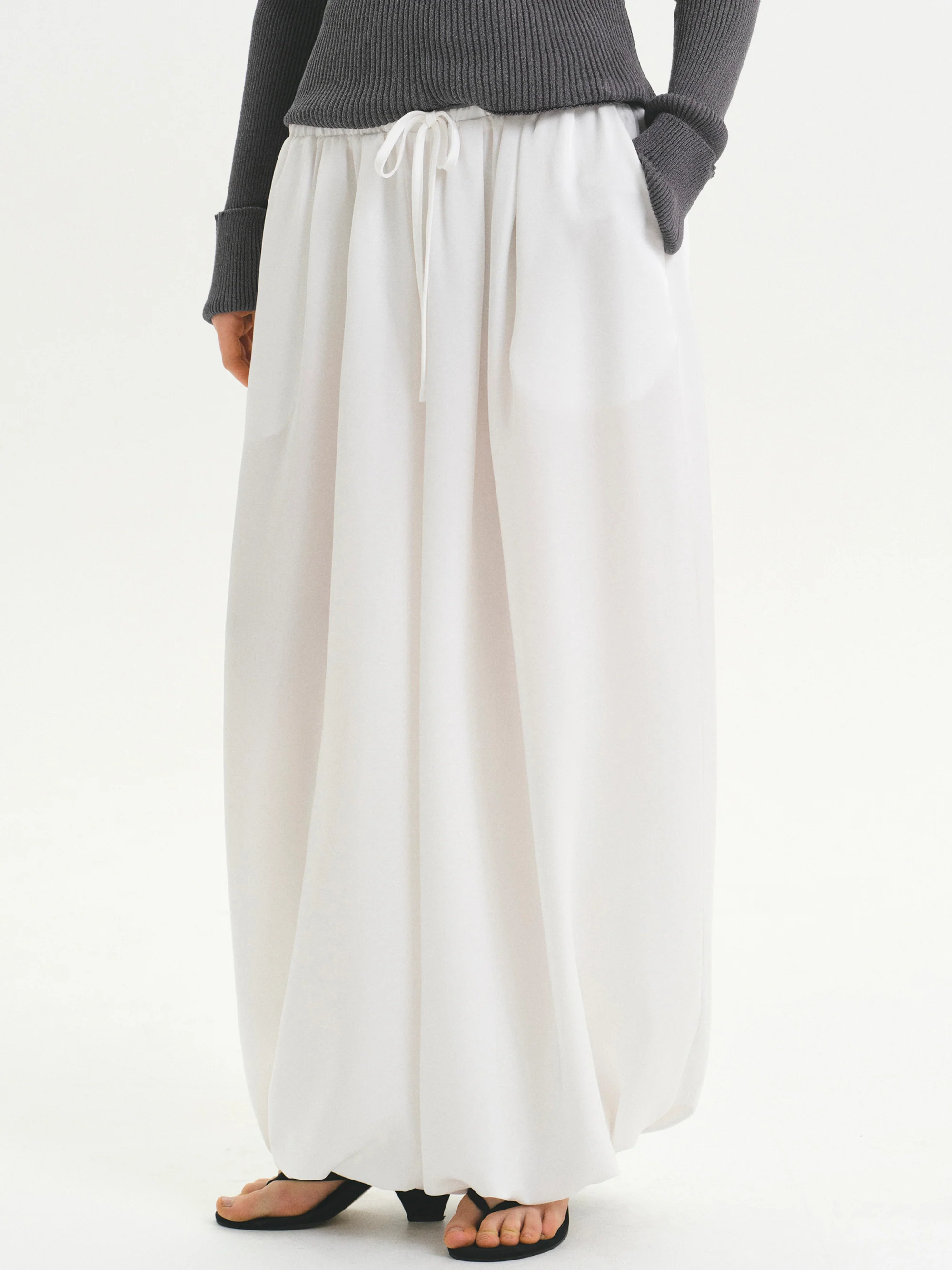 Elasticated Satin-Effect Balloon Pants, Ivory - Image 2