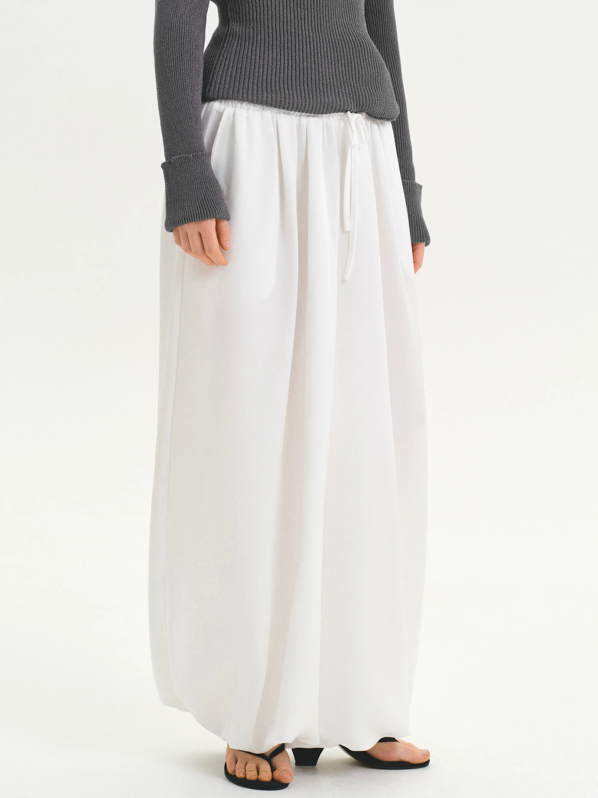 Elasticated Satin-Effect Balloon Pants, Ivory - Image 3