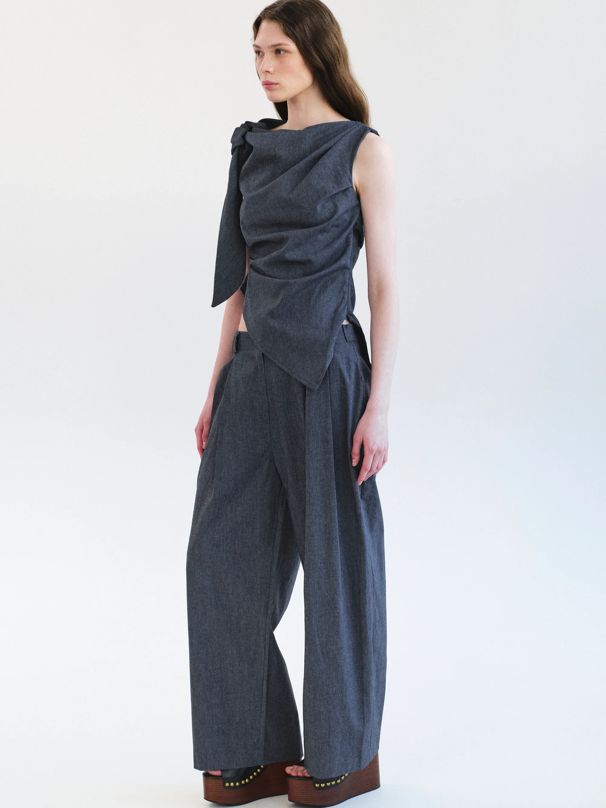 Elvana Pleated Pants, Blue