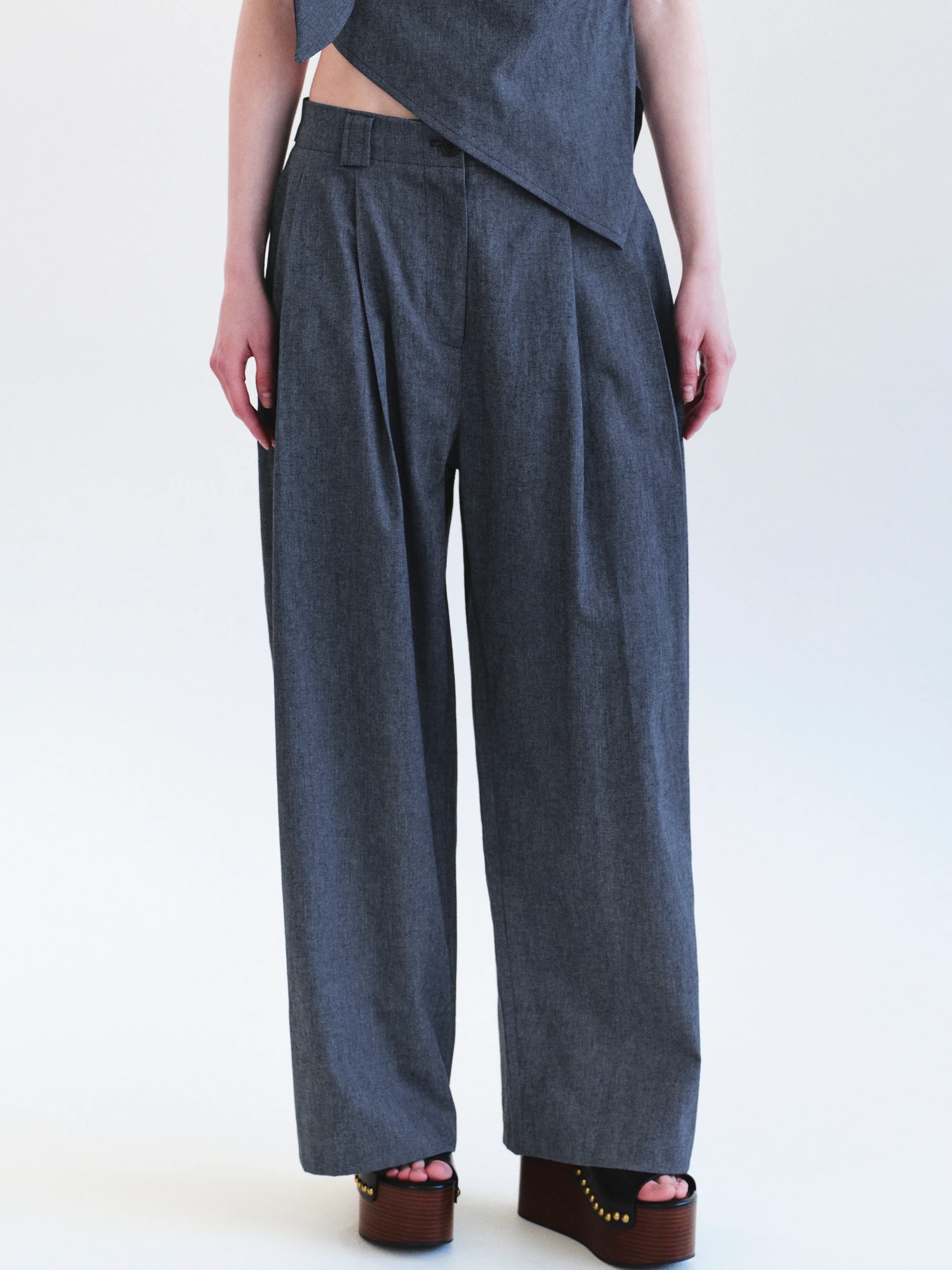 Elvana Pleated Pants, Blue - Image 2