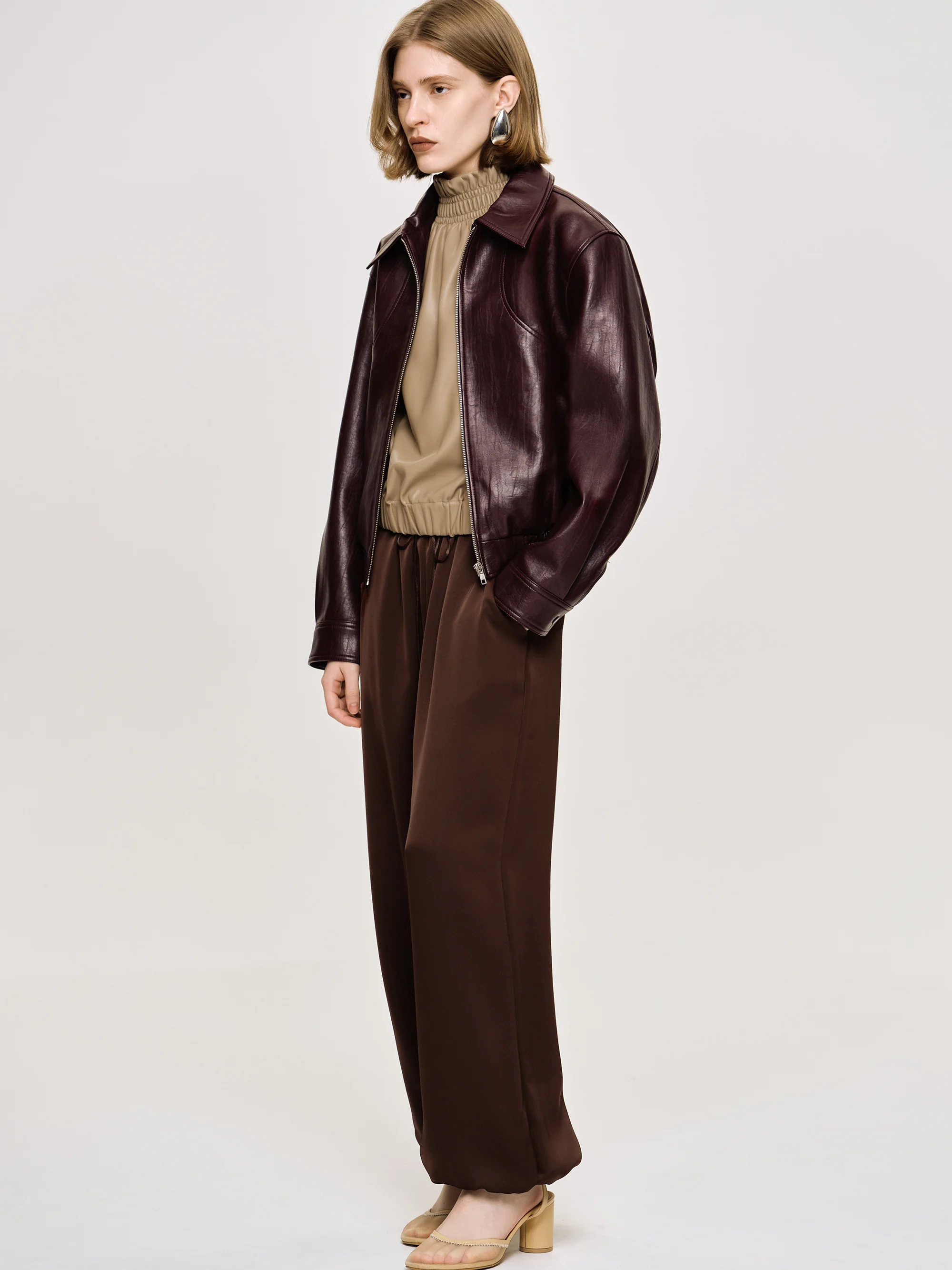 Ennio Faux-Leather Bomber Jacket, Mahogany - Image 3