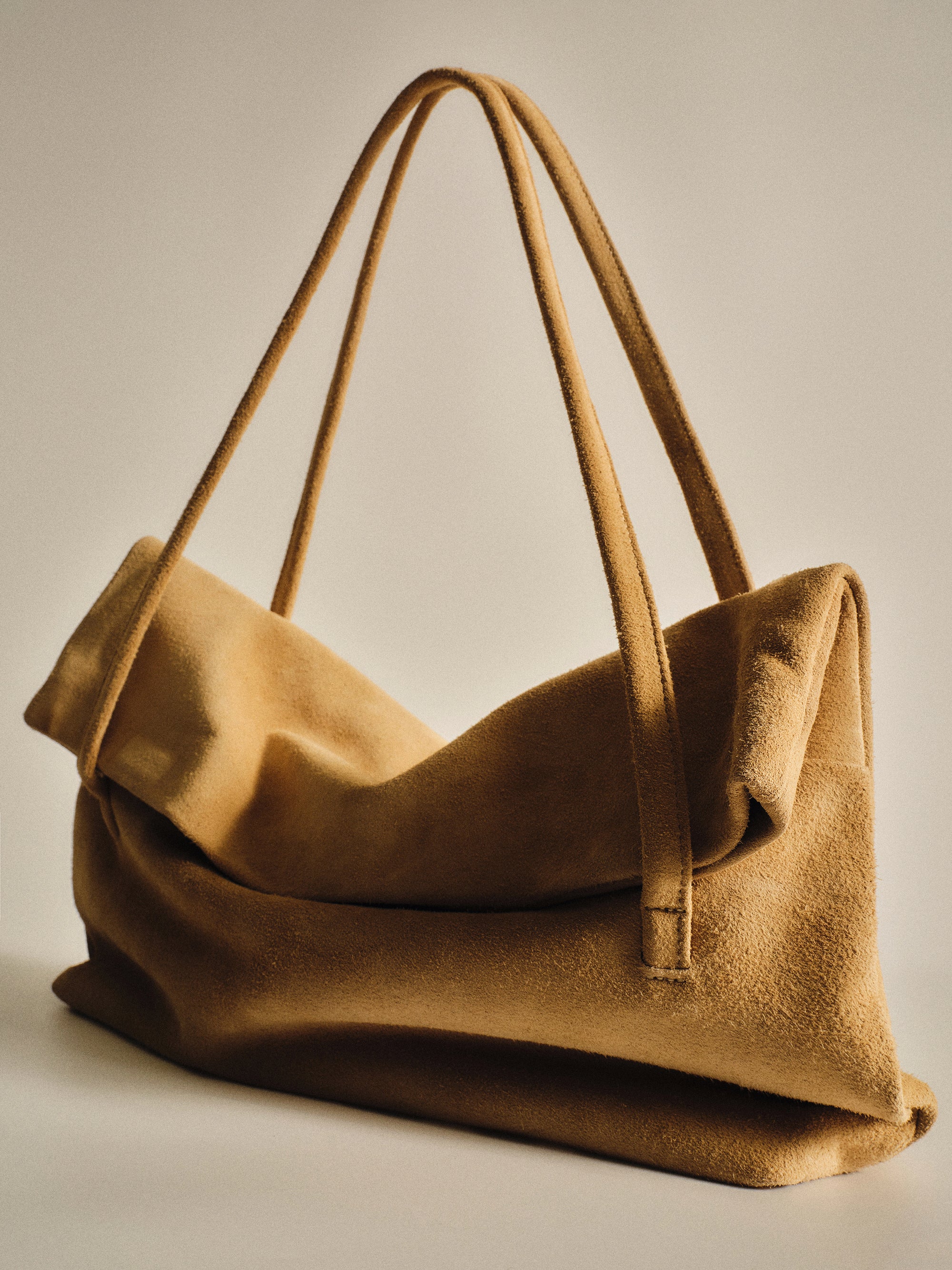 Envelope Suede Shoulder Bag, Nude
