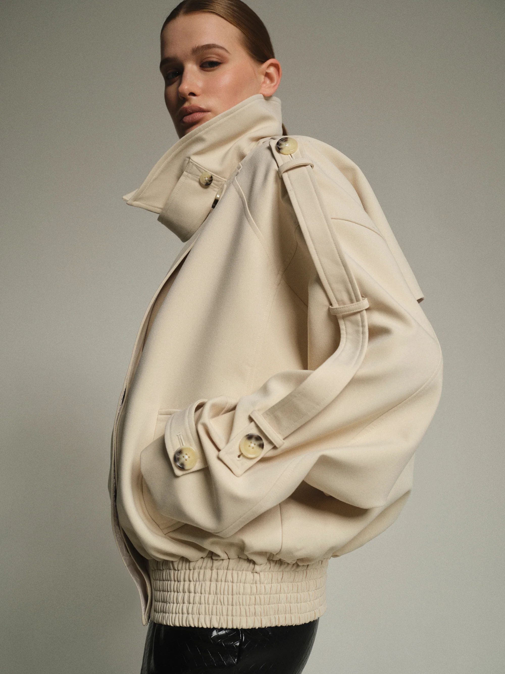 Epaulet Bomber Jacket, Ivory