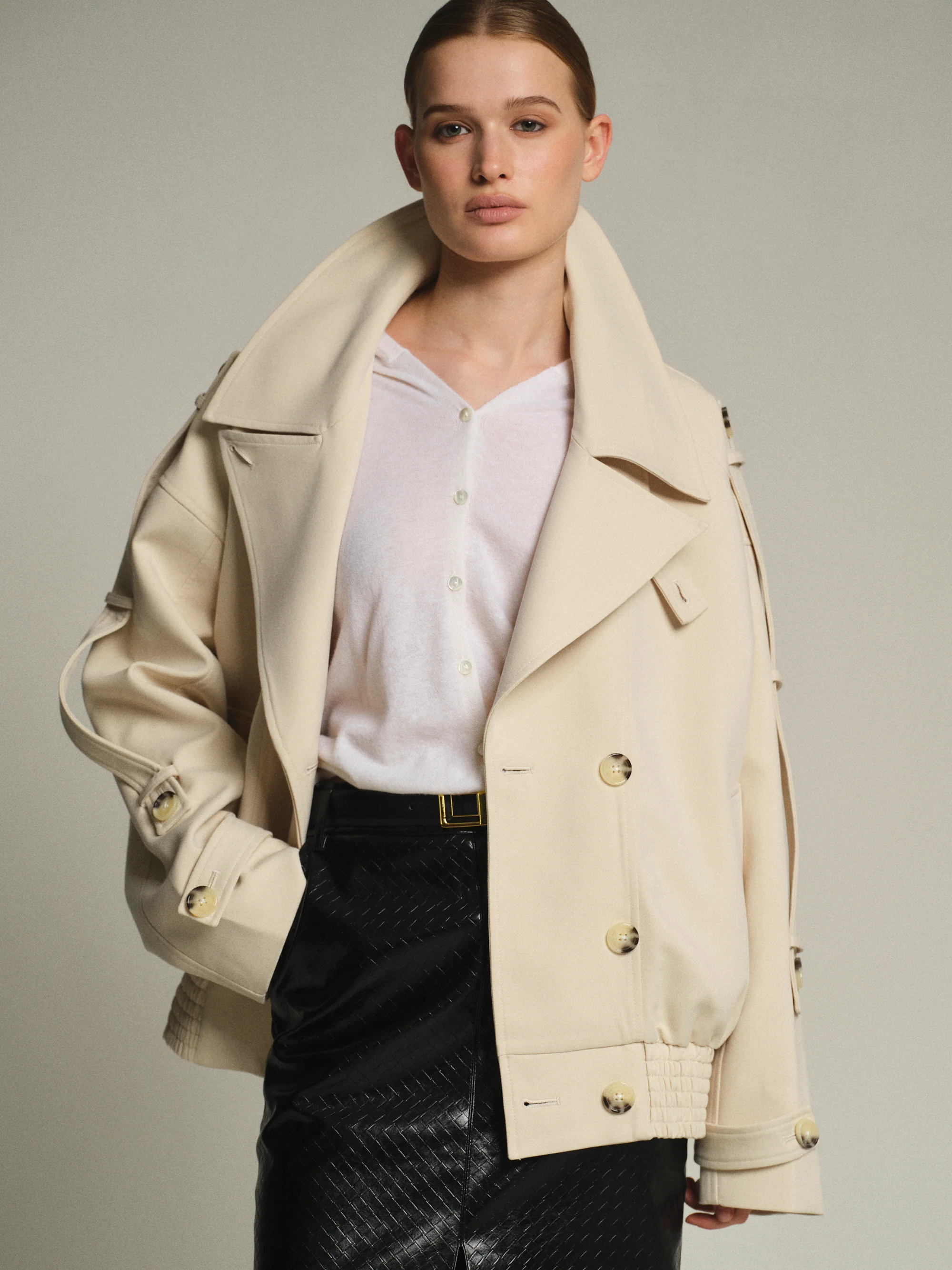 Epaulet Bomber Jacket, Ivory - Image 2