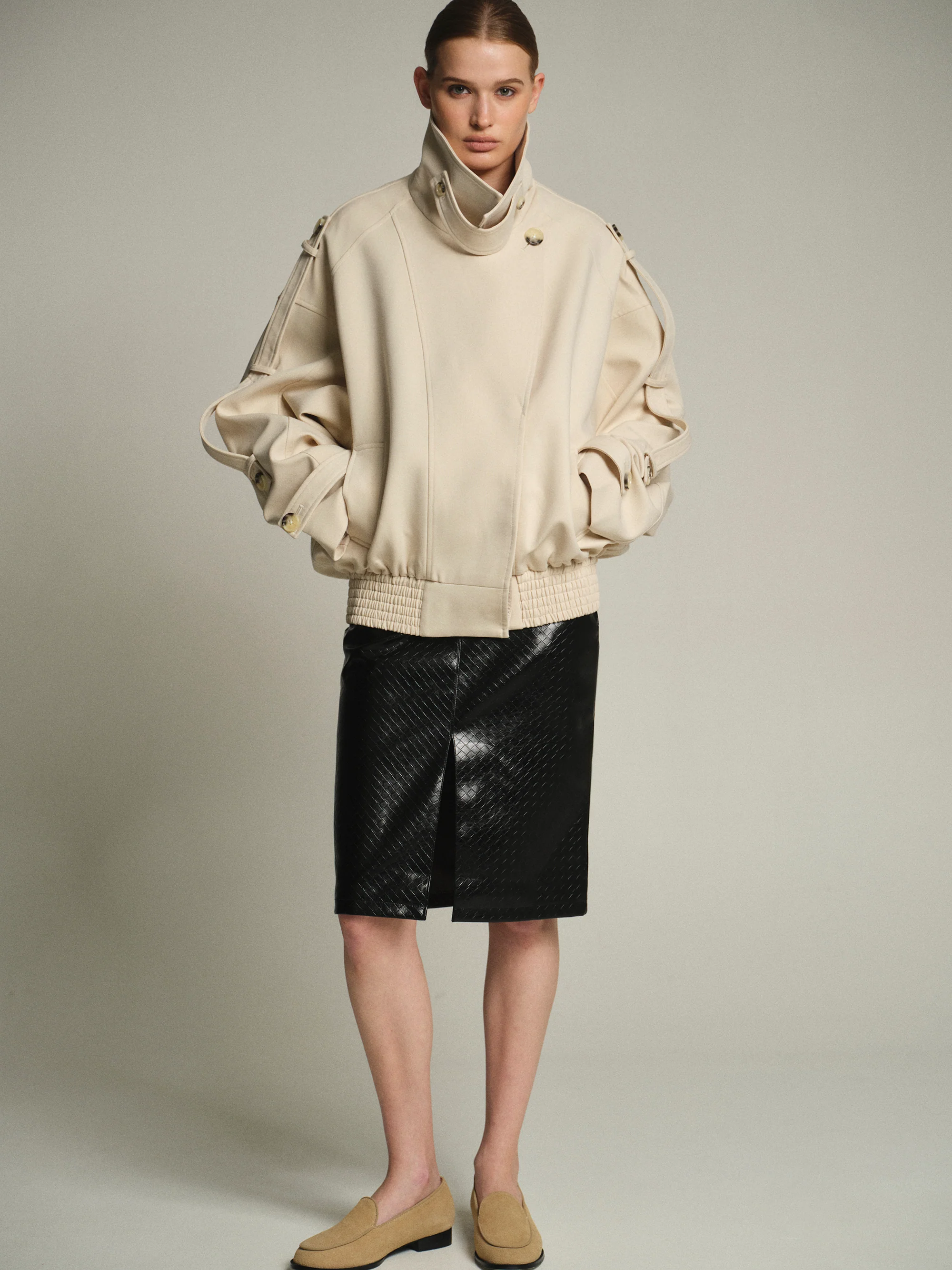 Epaulet Bomber Jacket, Ivory - Image 3