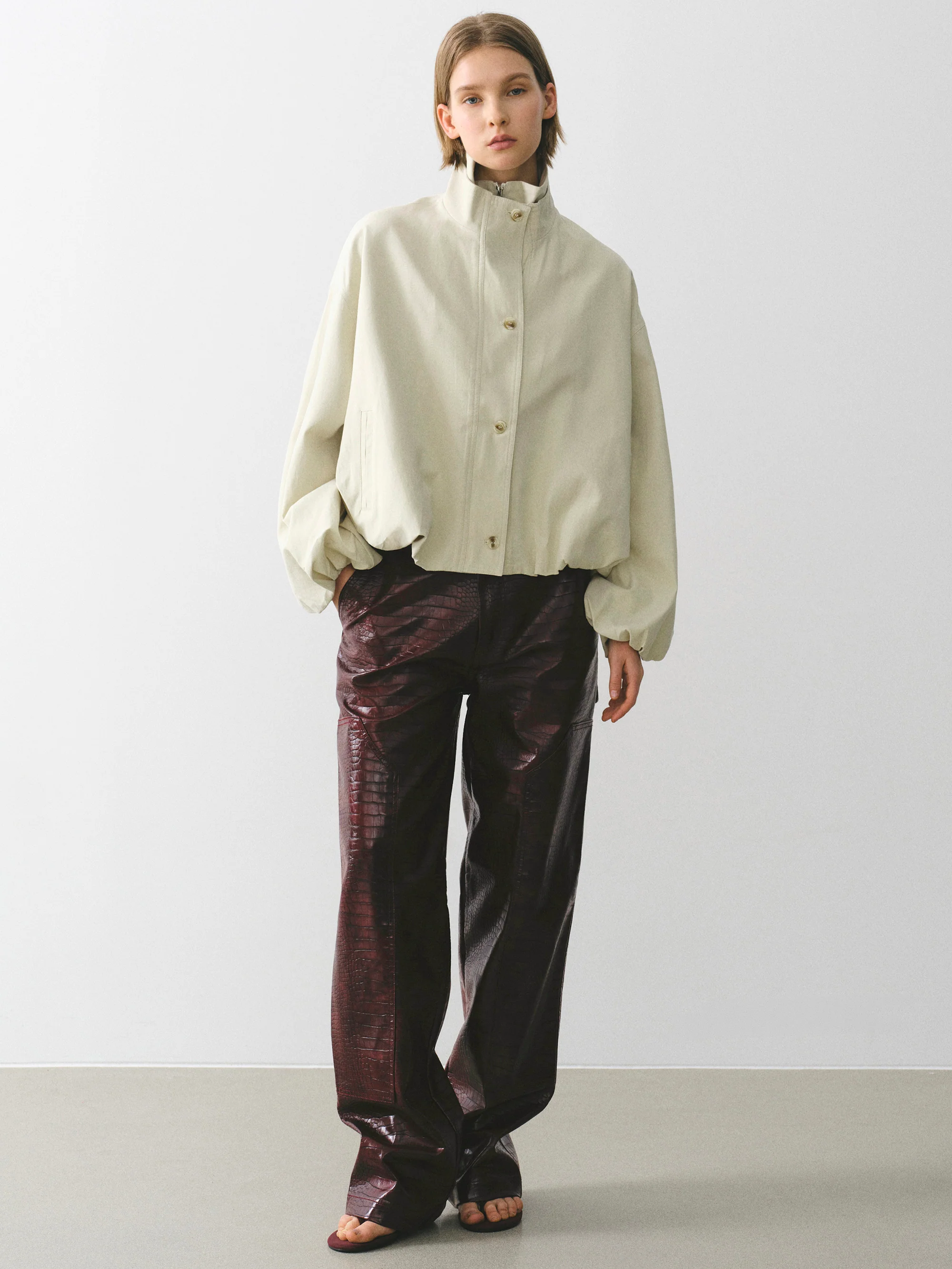 Ezra Double Collar Balloon Jacket, Beige - Image 2