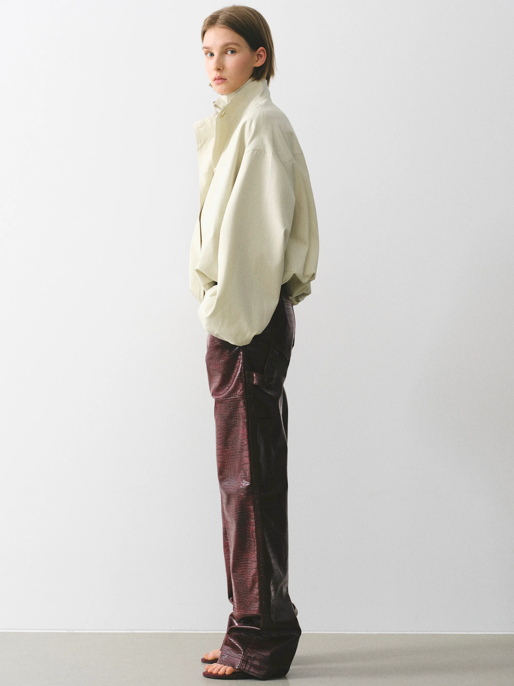 Ezra Double Collar Balloon Jacket, Beige - Image 3