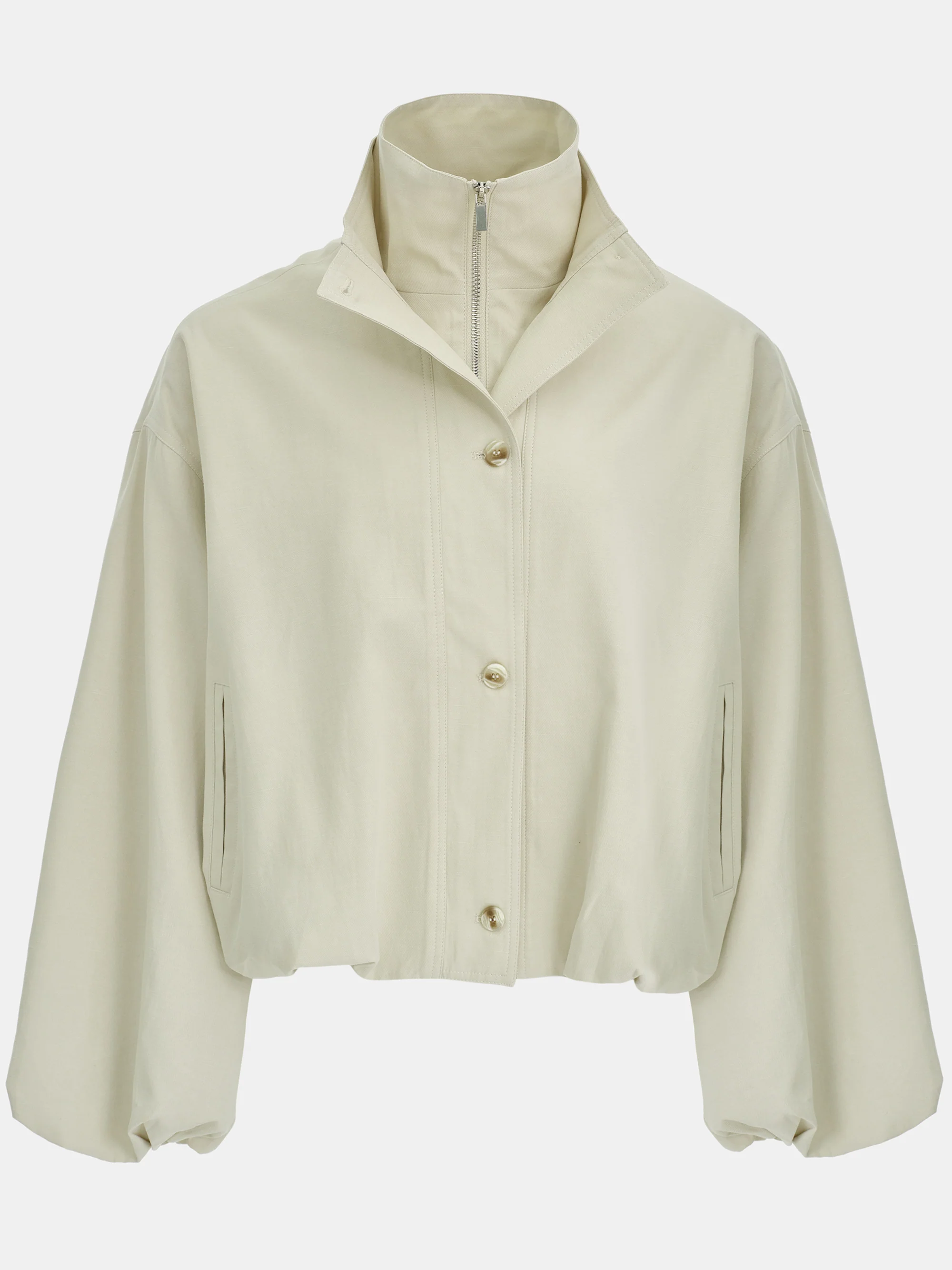 Ezra Double Collar Balloon Jacket, Beige - Image 5