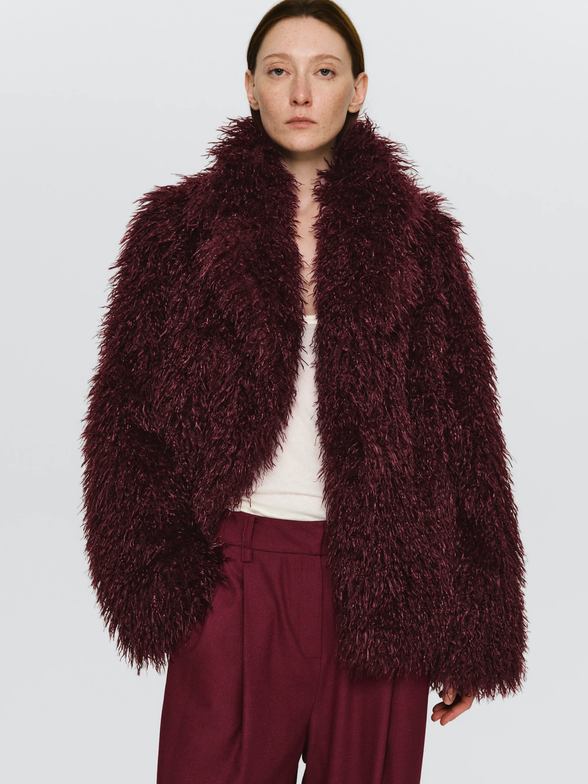 Faux-Fur Coat, Plum