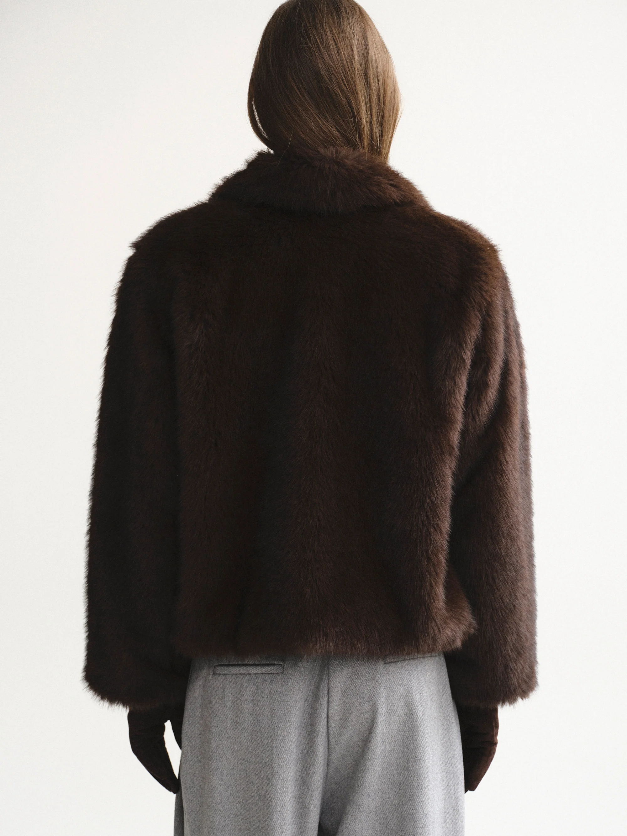 Faux-Fur Collar Jacket, Brown - Image 6