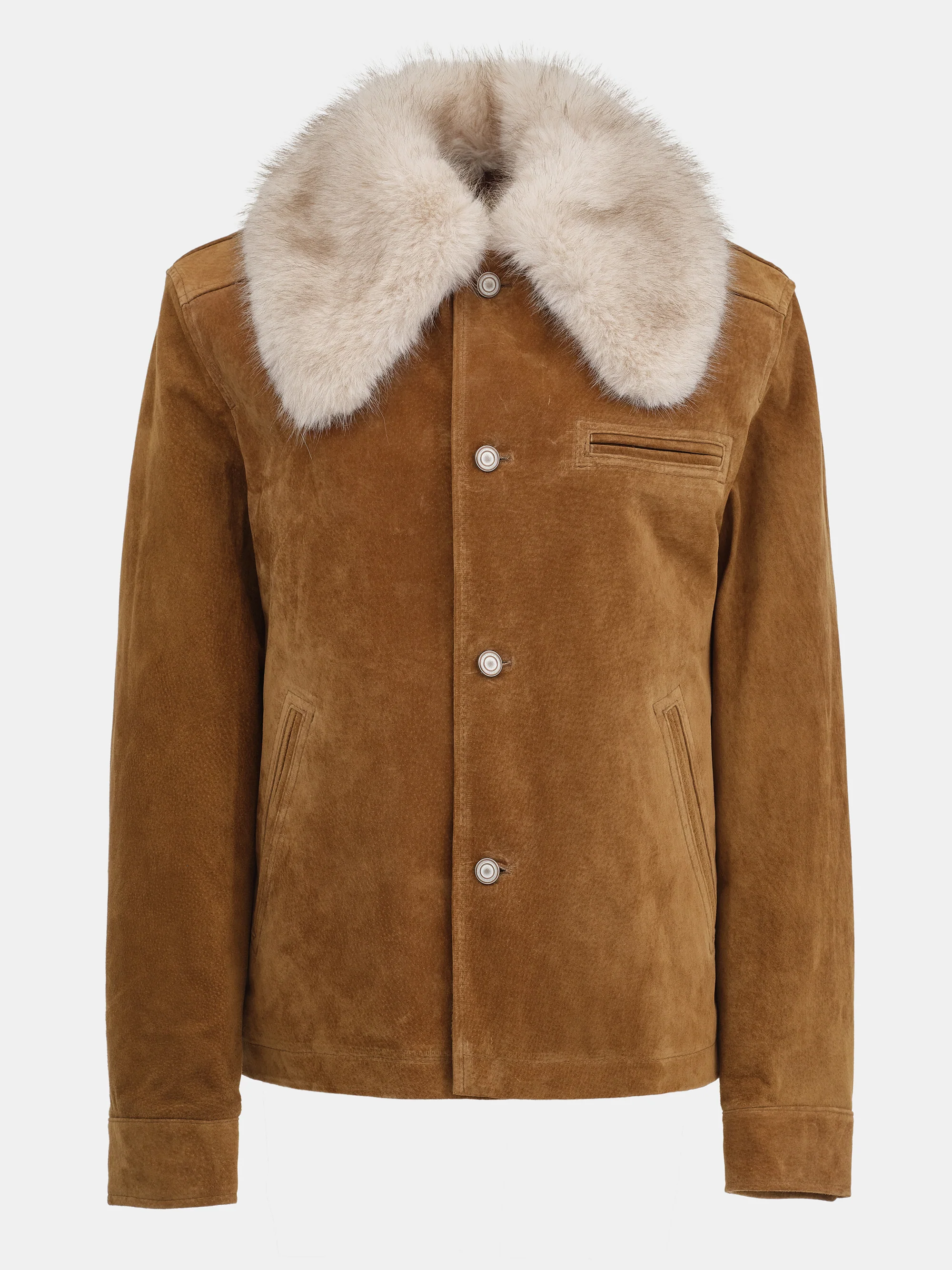 Faux-Fur Collar Suede Jacket, Camel - Image 8