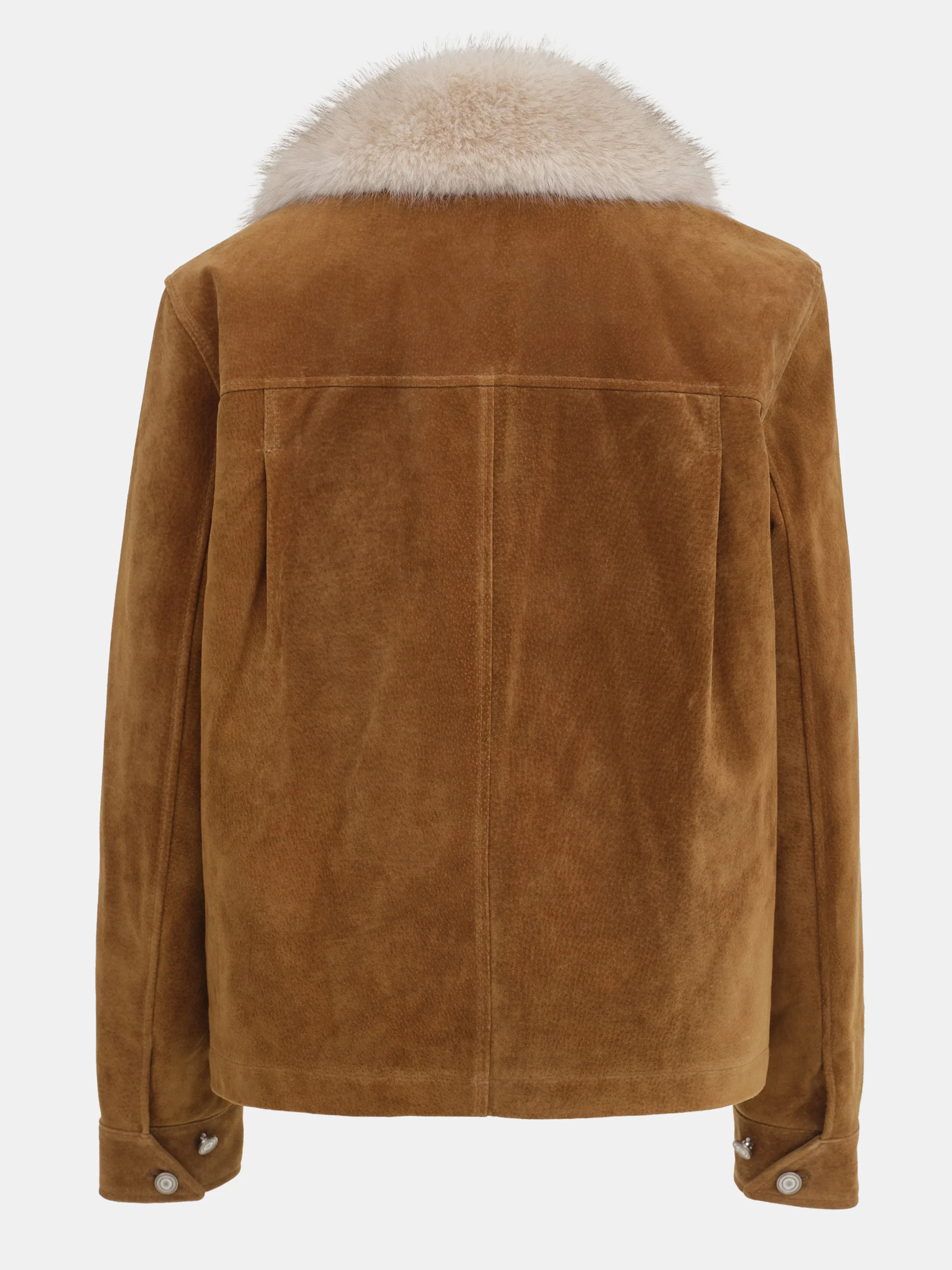 Faux-Fur Collar Suede Jacket, Camel - Image 9