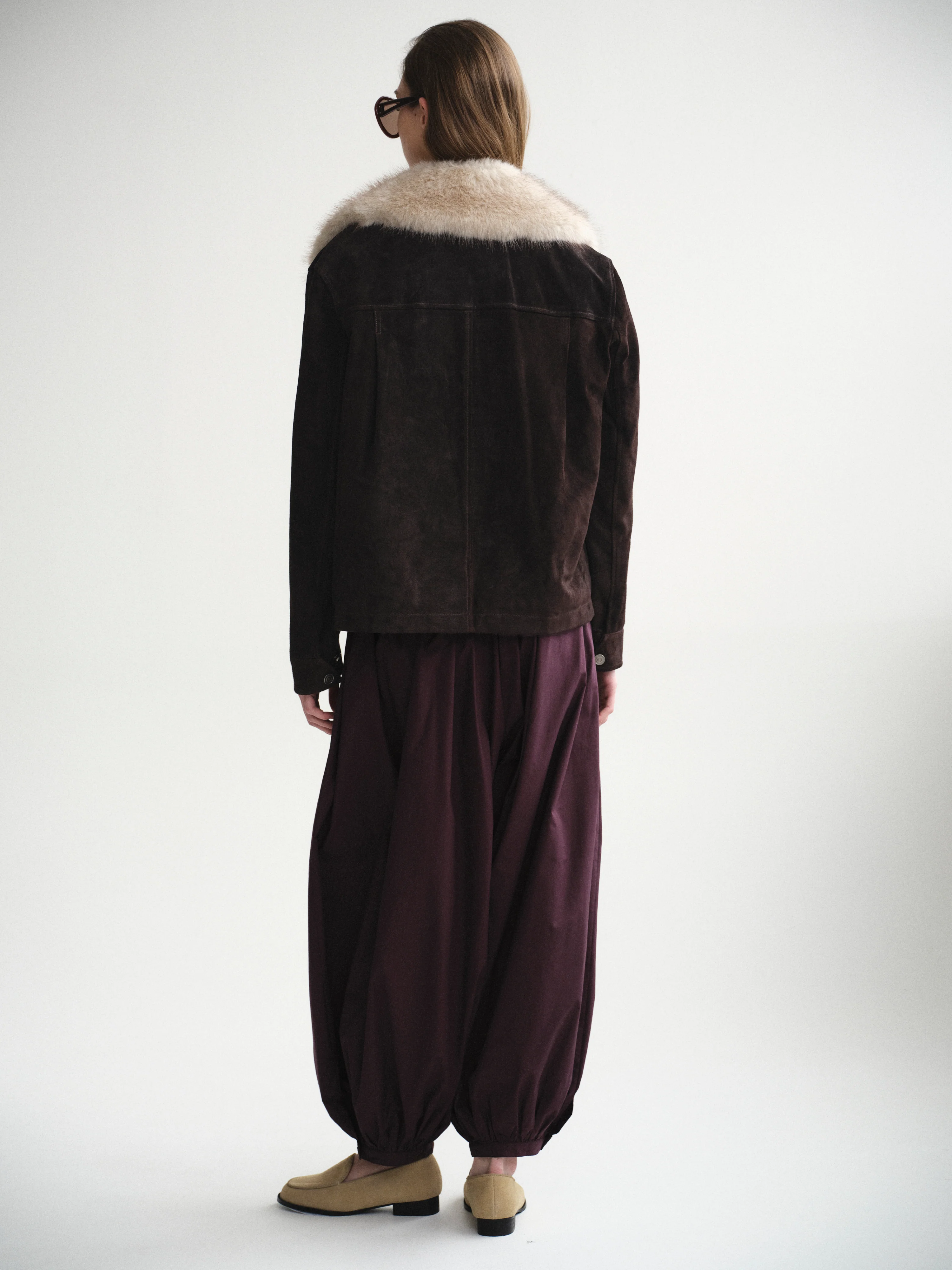 Faux-Fur Collar Suede Jacket, Chocolate - Image 6