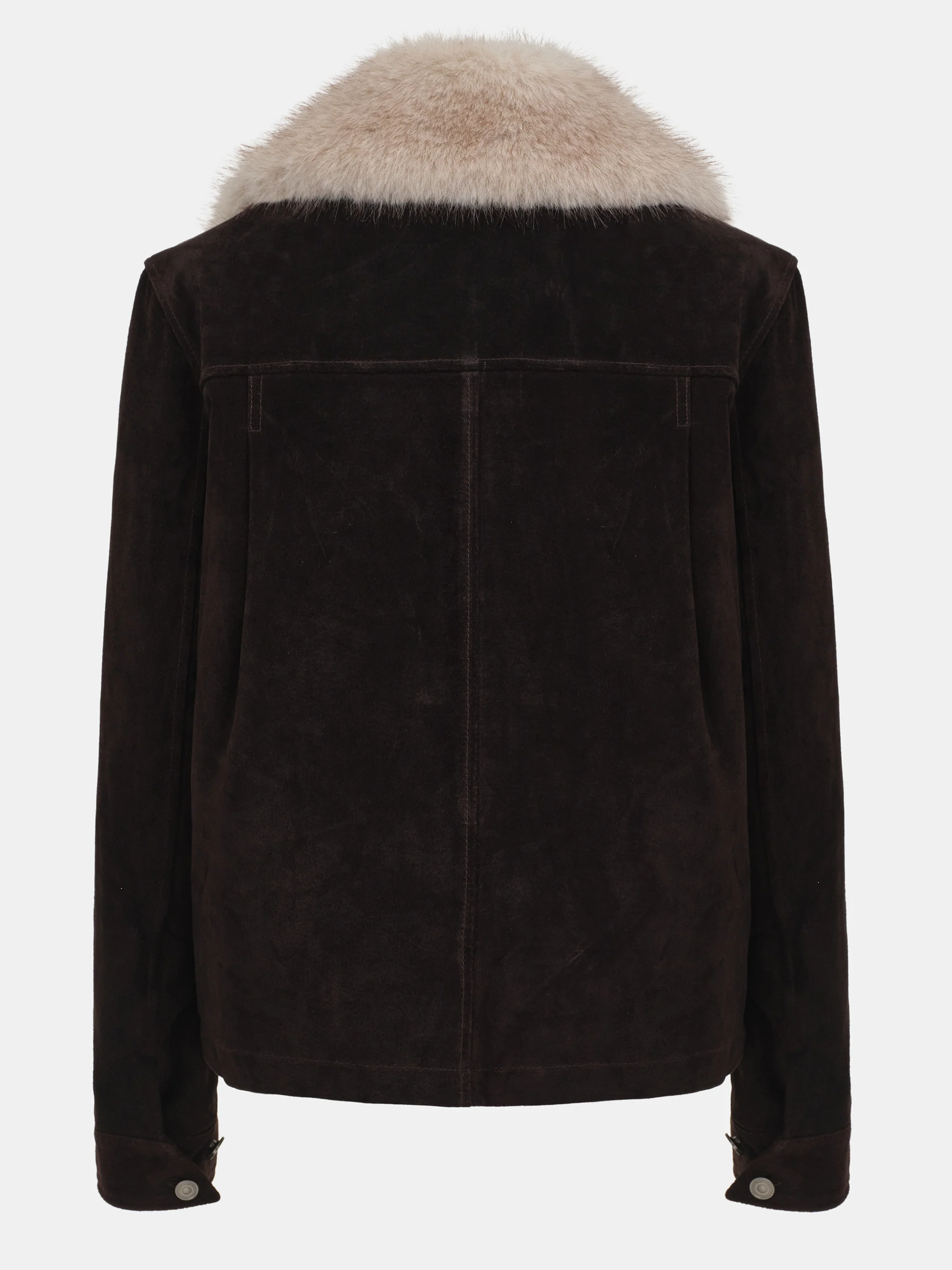 Faux-Fur Collar Suede Jacket, Chocolate - Image 8