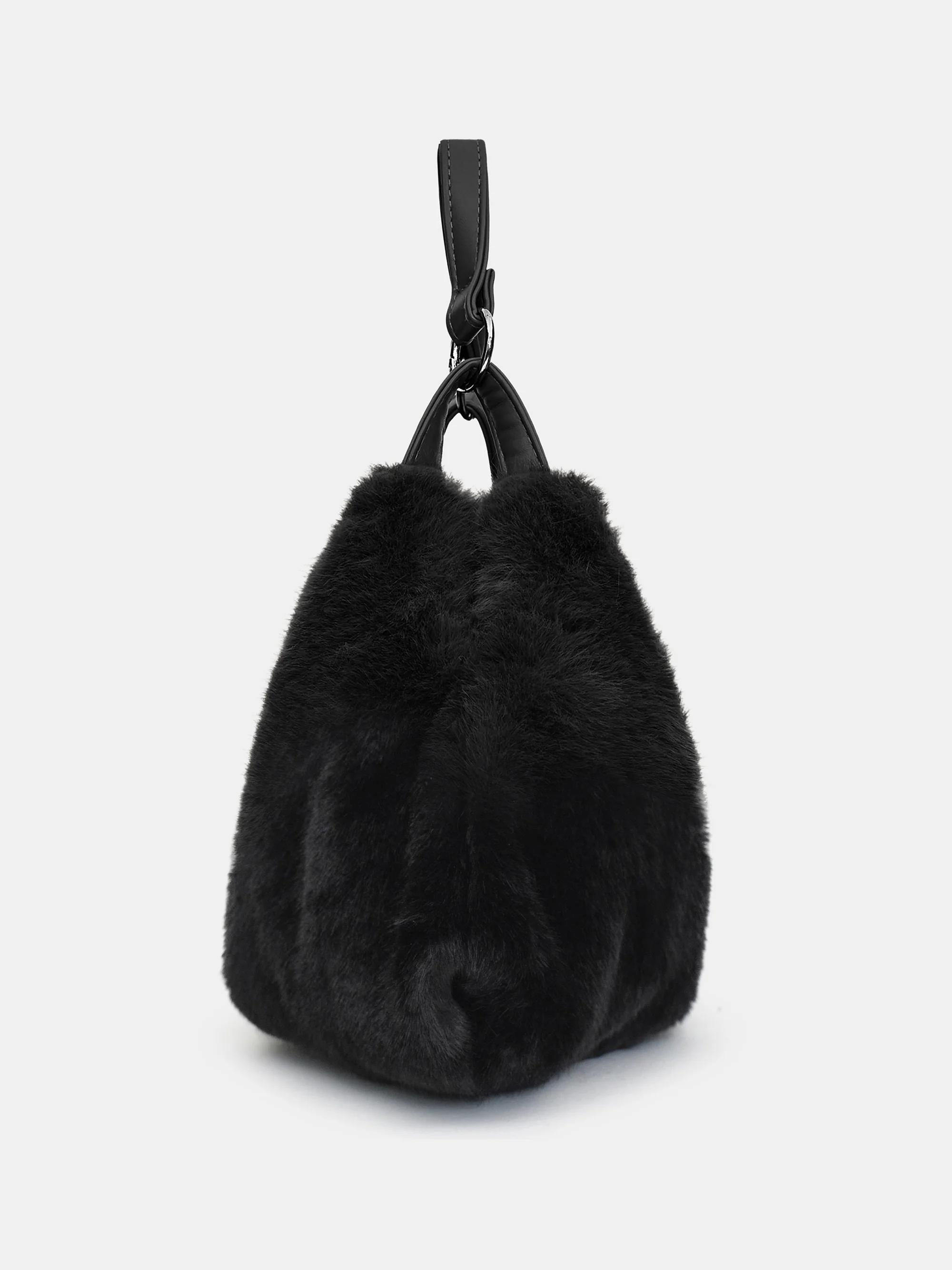 Faux-Fur Draped Tote, Black - Image 2