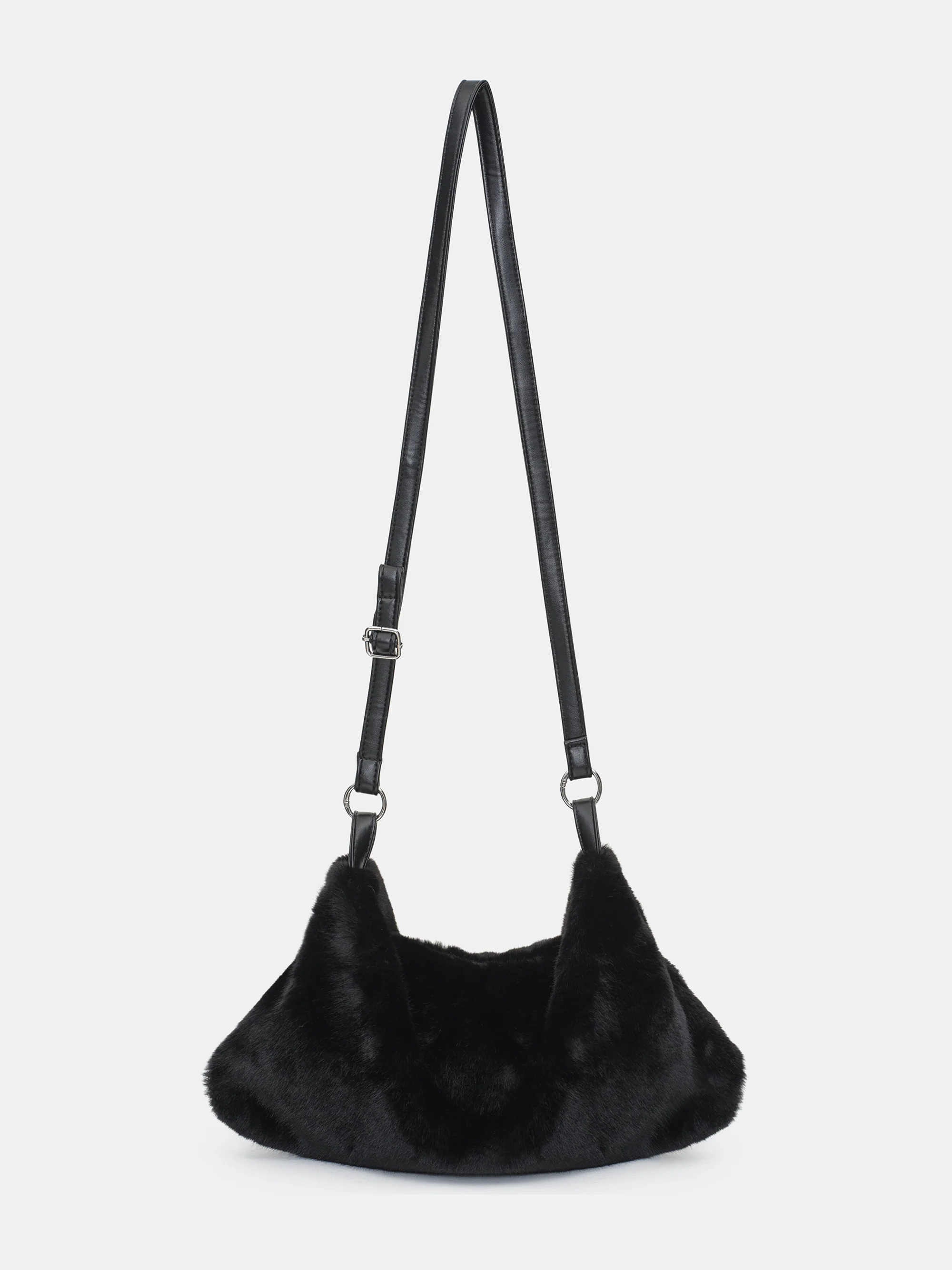Faux-Fur Draped Tote, Black - Image 3